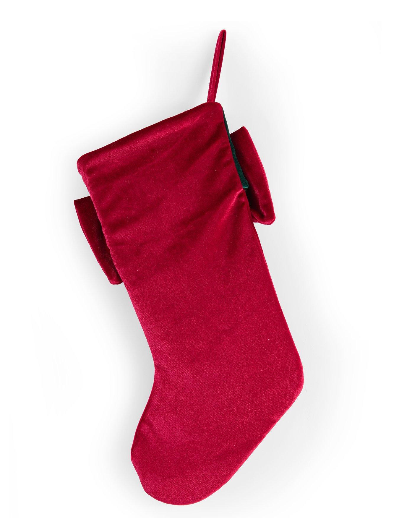 Image 3 of 6 of Festive Red Velvet Christmas&nbsp;Stocking with Red Bow/Green Cuff - 46cm