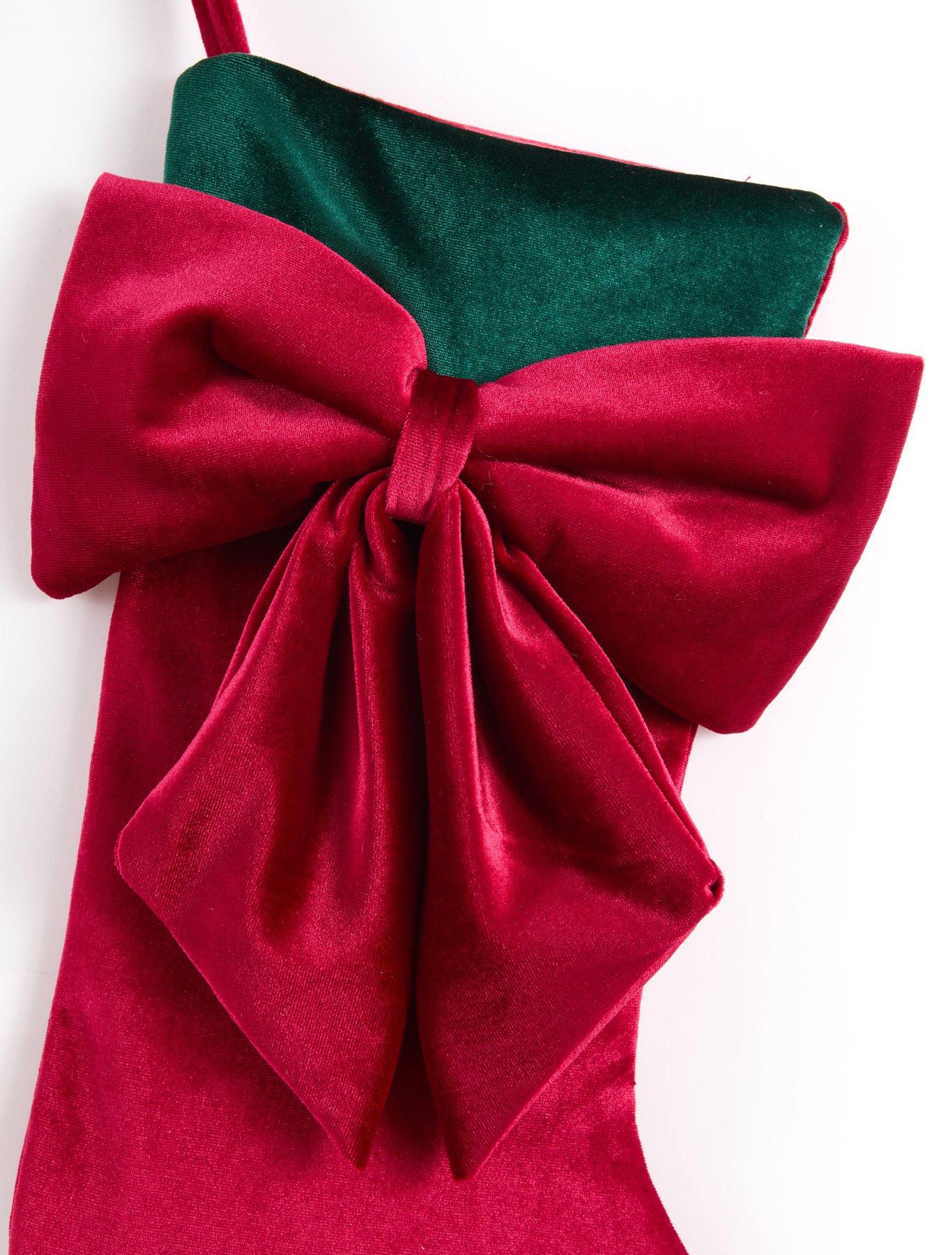 Image 4 of 6 of Festive Red Velvet Christmas&nbsp;Stocking with Red Bow/Green Cuff - 46cm