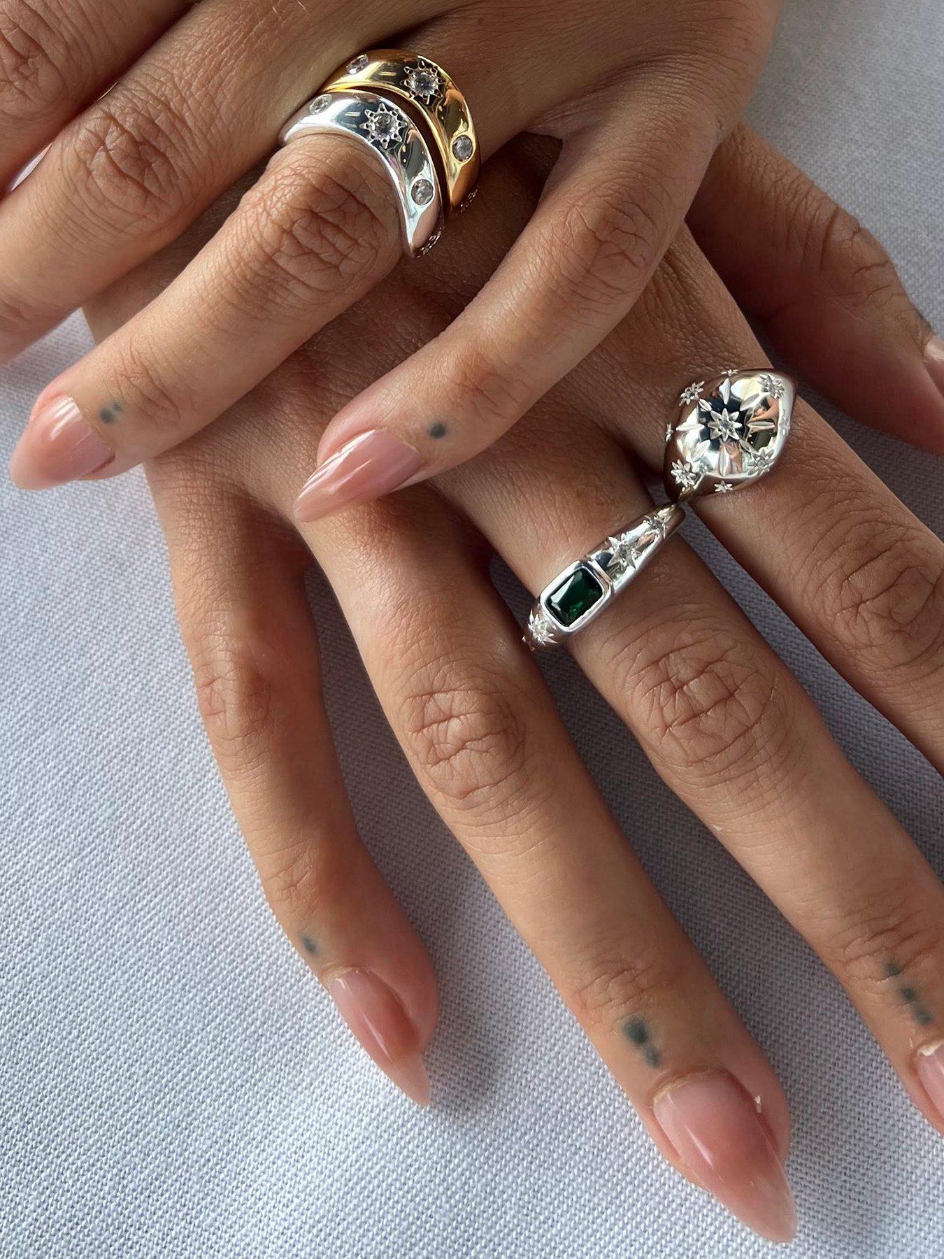 Seol + Gold Sterling Silver Domed CZ Star Ring | Littlewoods