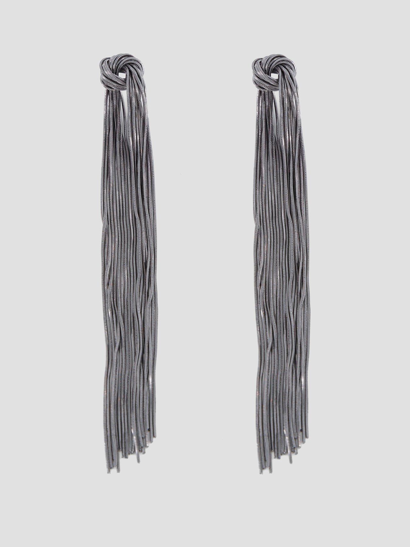 The Very Collection Gunmetal Knot Tassle Stud Earrings