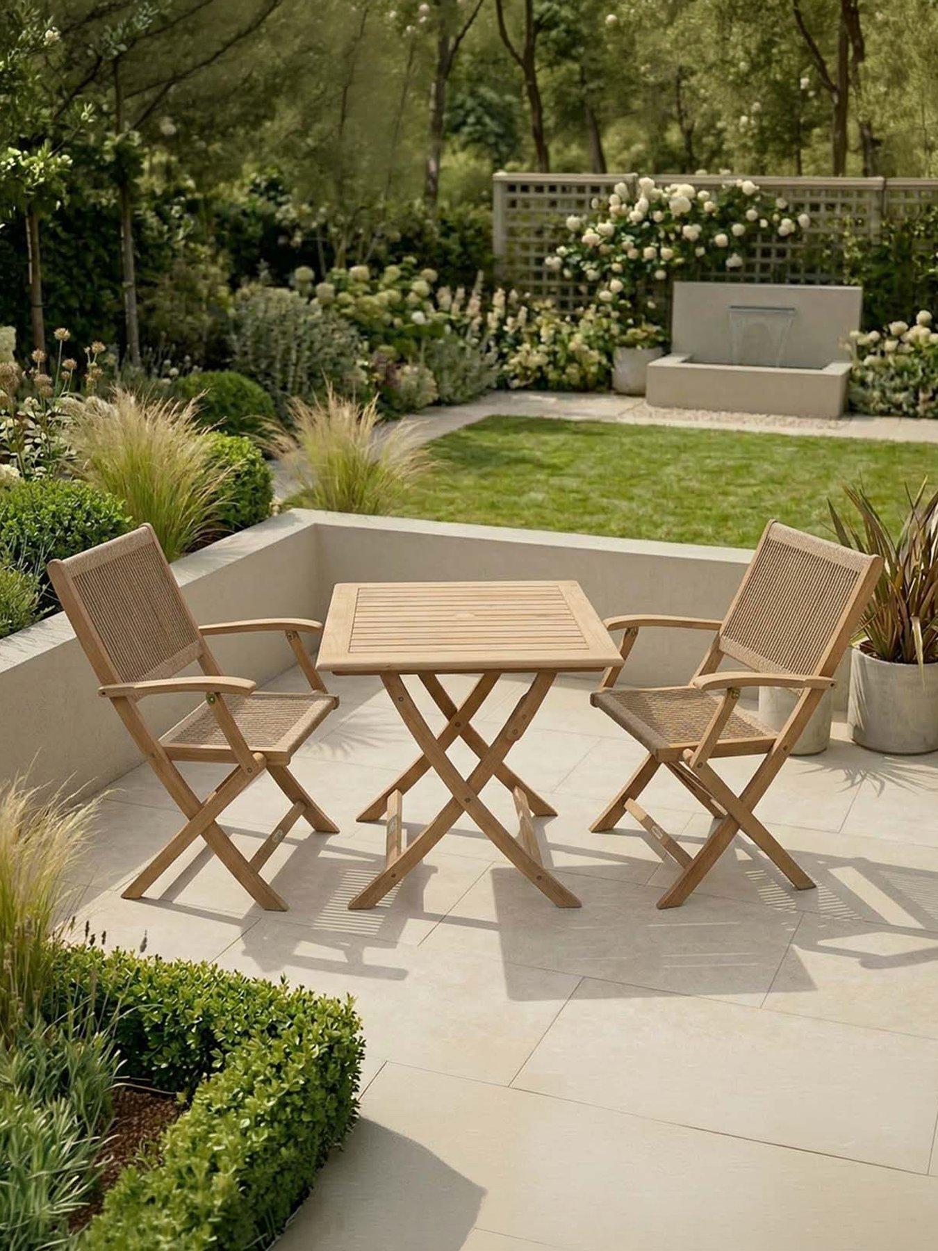 Royalcraft London Square Folding Bistro Set With 2 London Rope Folding Armchairs - Stripe