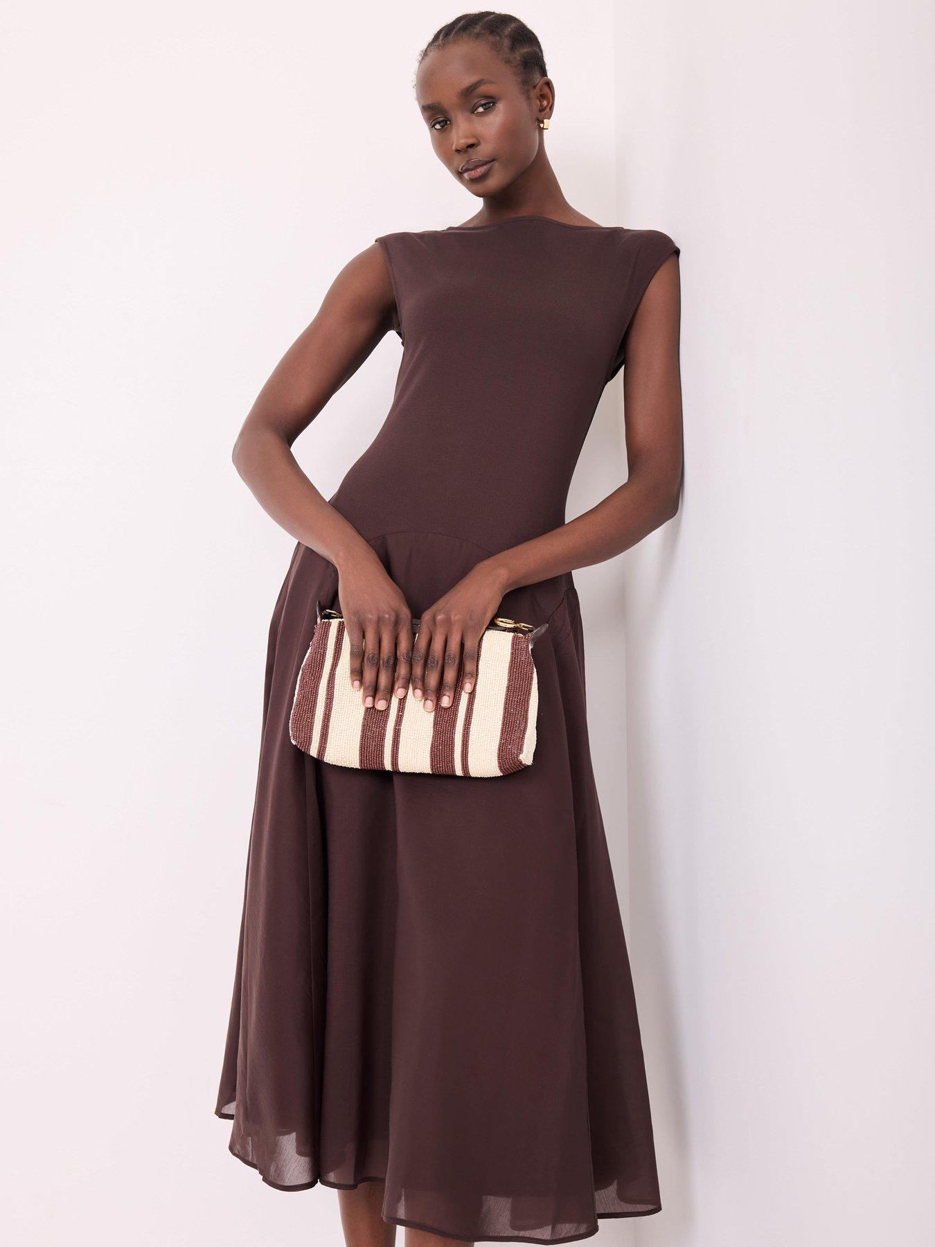 Image 2 of 6 of Mint Velvet Brown Flounce Woven Maxi Dress
