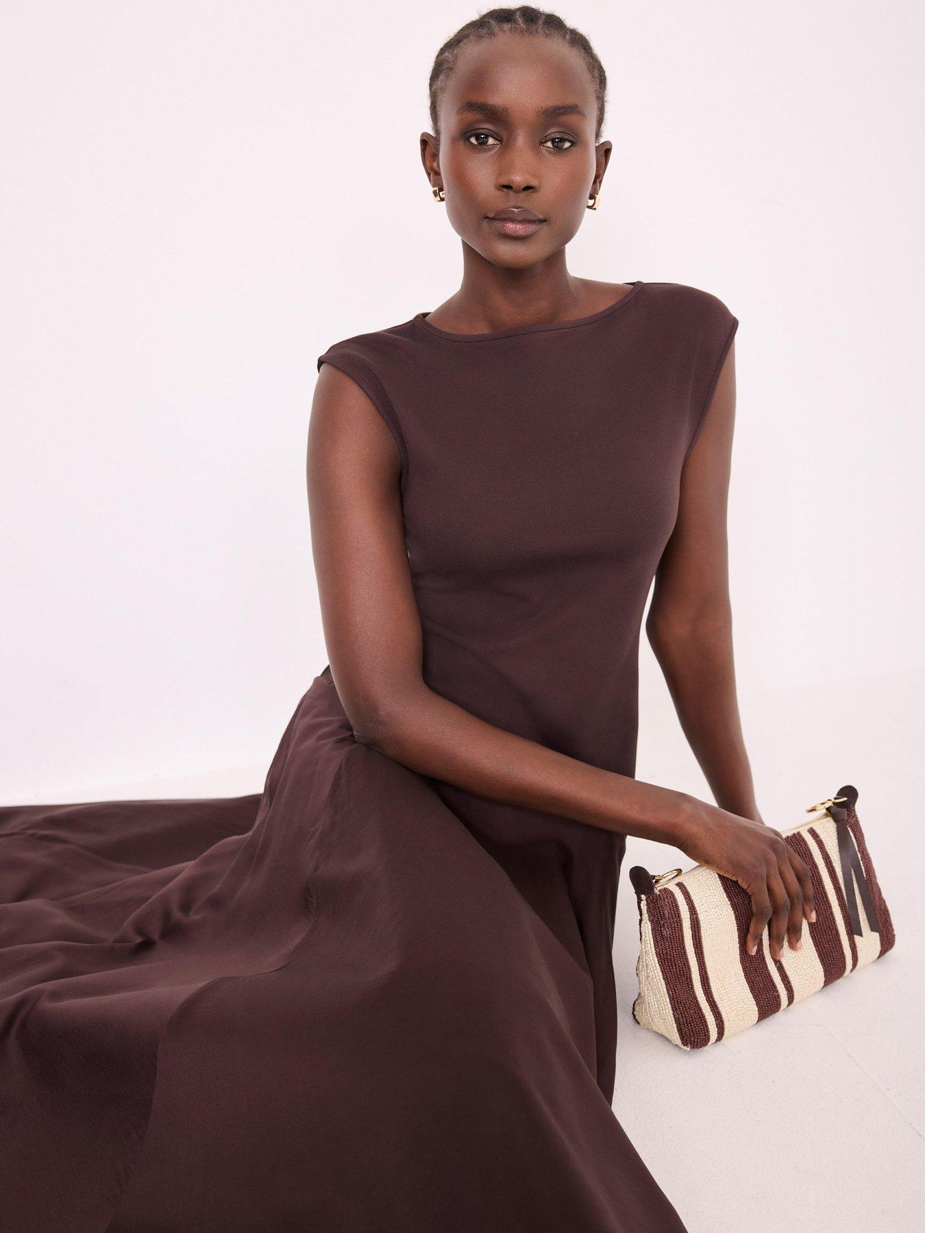 Image 3 of 6 of Mint Velvet Brown Flounce Woven Maxi Dress
