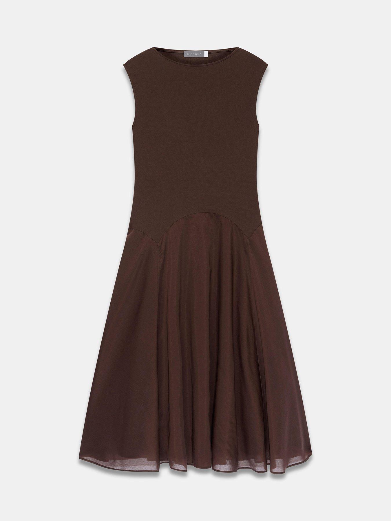 Image 5 of 6 of Mint Velvet Brown Flounce Woven Maxi Dress