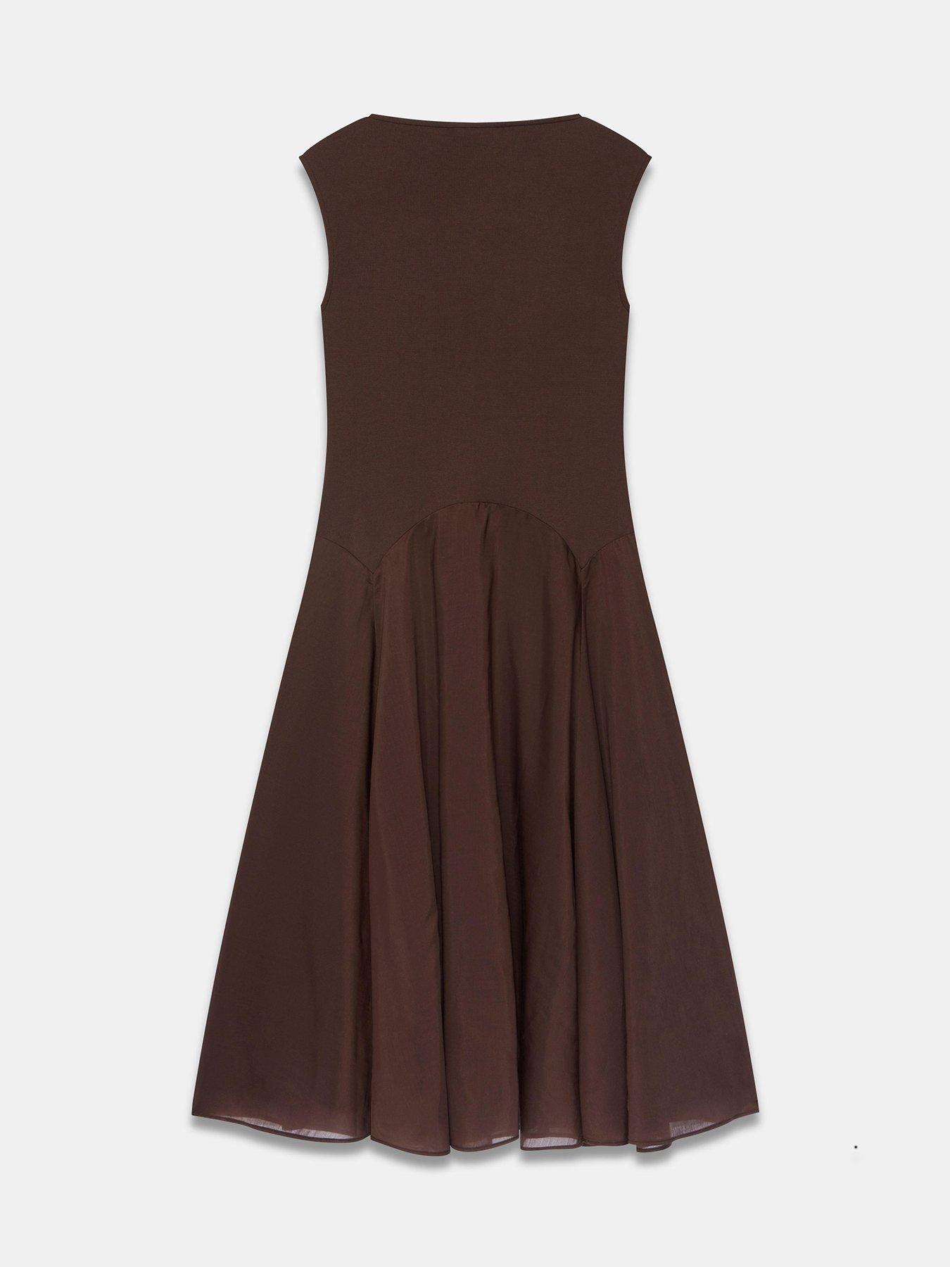 Image 6 of 6 of Mint Velvet Brown Flounce Woven Maxi Dress