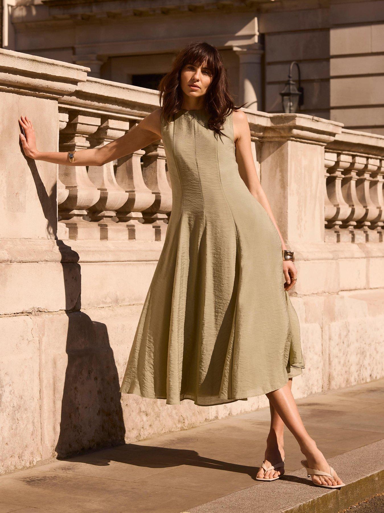 Mint Velvet Khaki Assym Hem Maxi Dress - Green