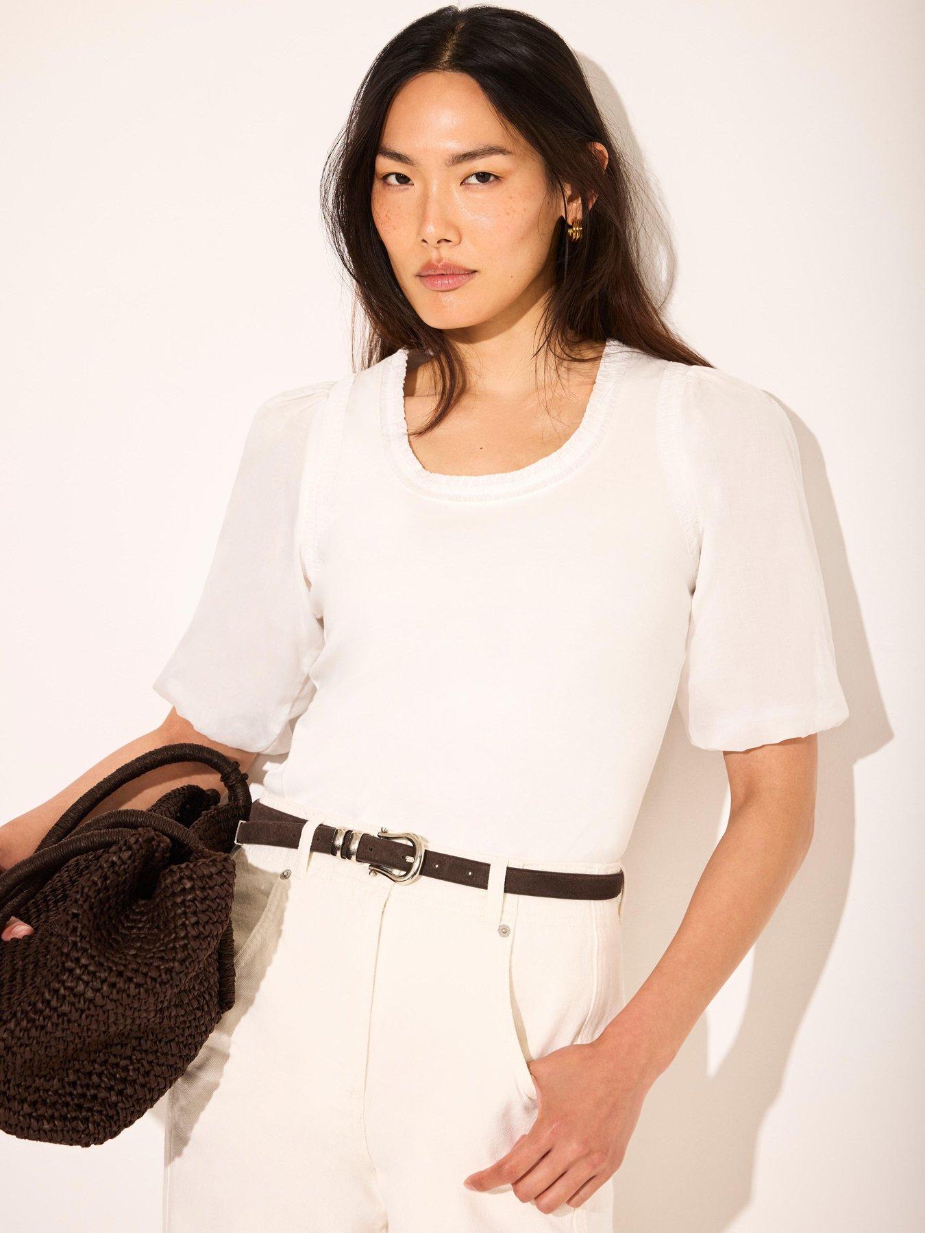 Mint Velvet Ivory Trim Woven Mix Top - White
