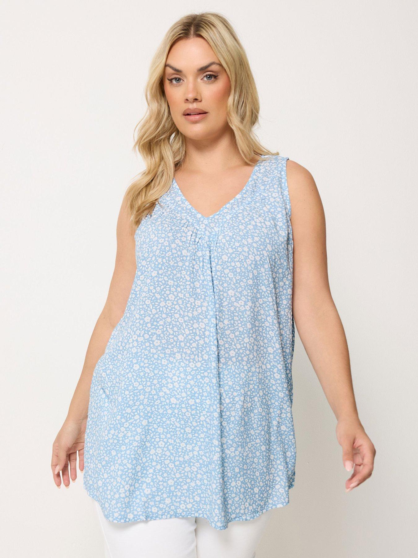 Yours Curve Ditsy Floral Cami Vest Top - Blue