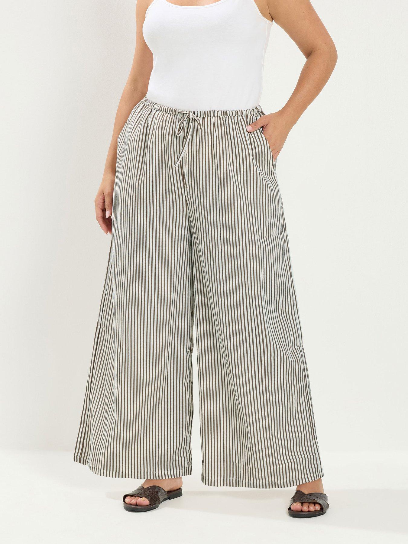 Yours Curve Short Fit Stripe Print Wide Leg Trousers - Brown