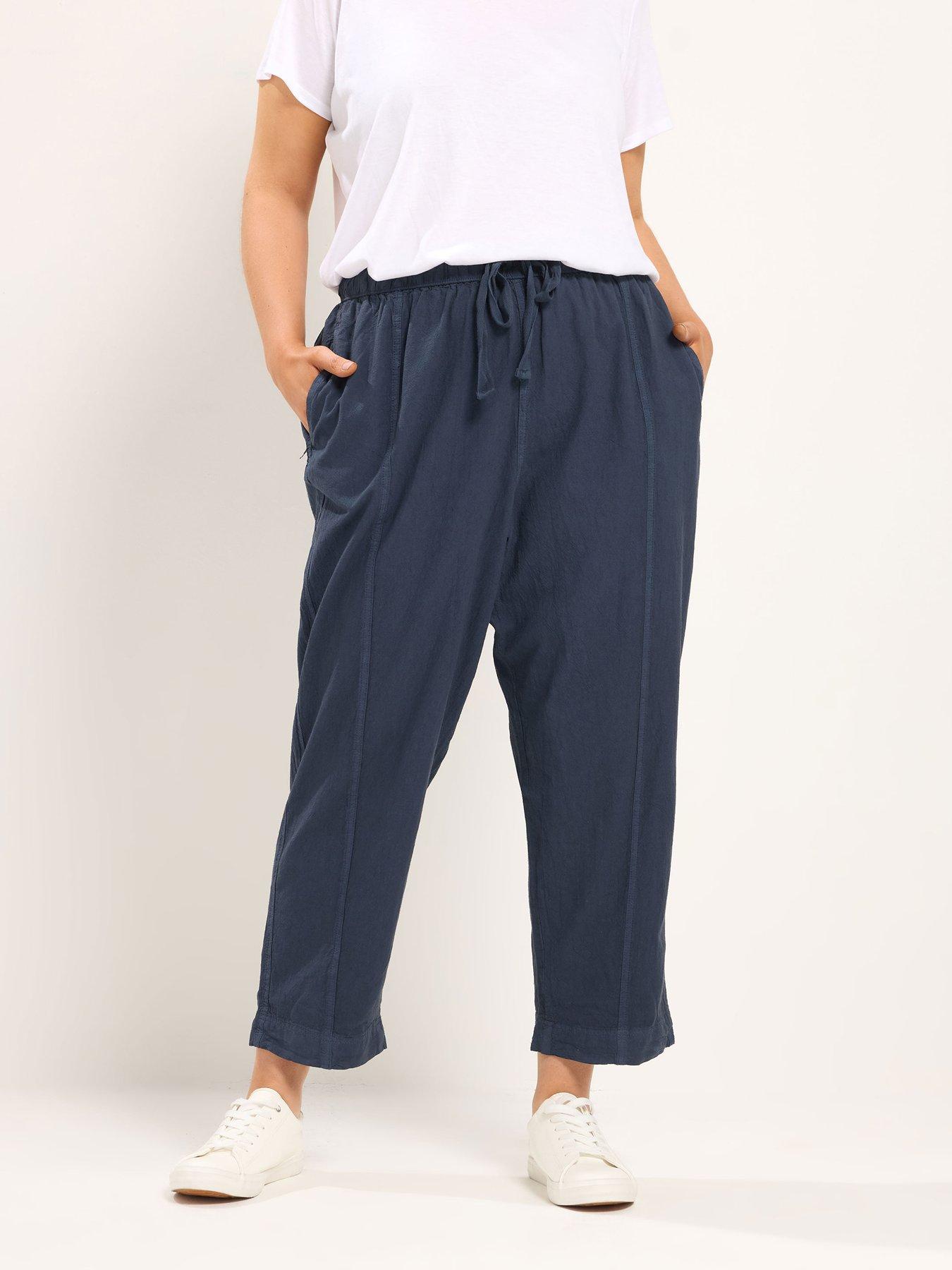 Yours Curve Cool Cotton Barrel Trouser - Blue