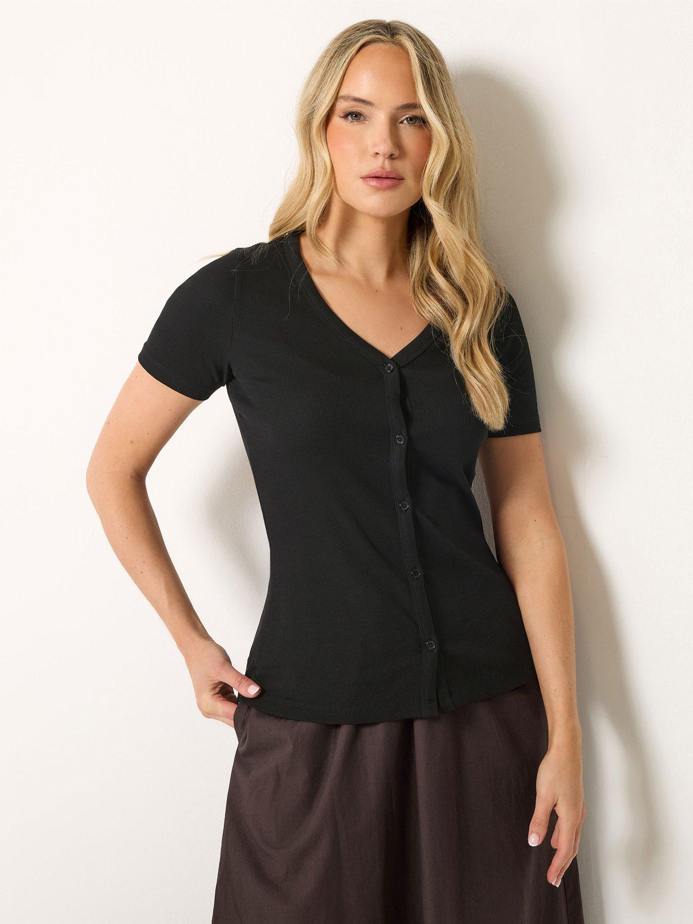 Long Tall Sally Button Through T-Shirt - Black