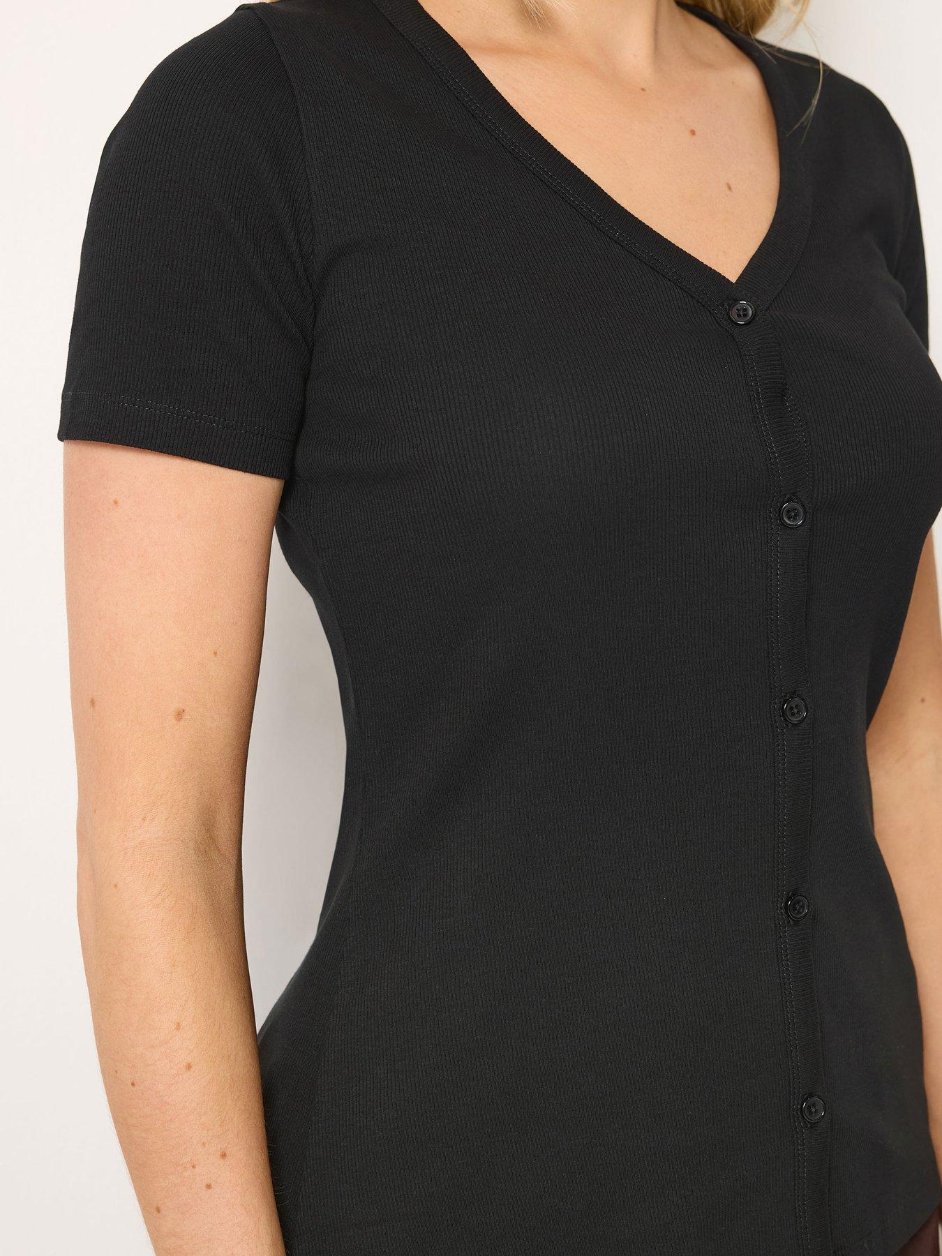 Image 4 of 4 of Long Tall Sally Button Through T-Shirt - Black