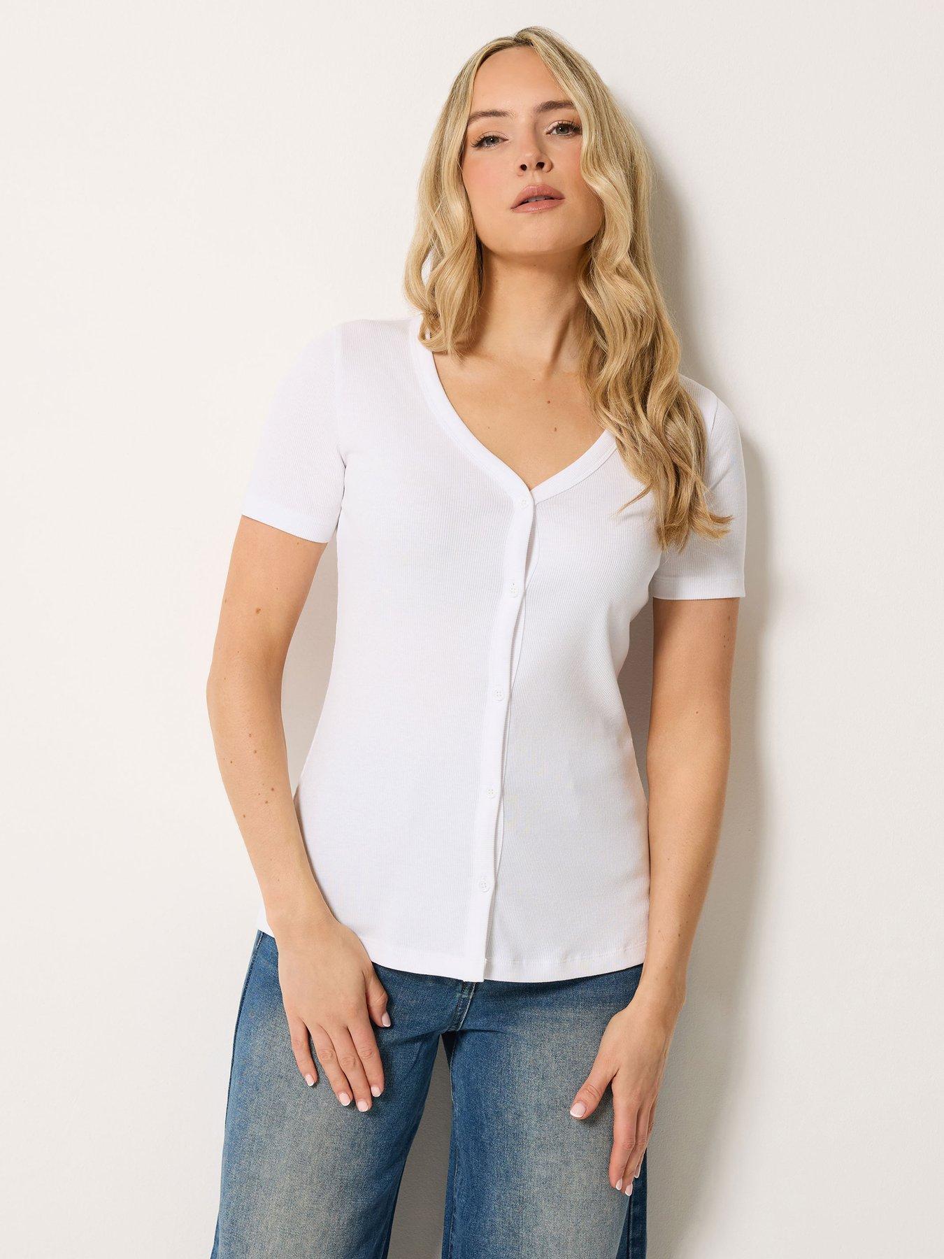 Long Tall Sally Button Through T-Shirt - White