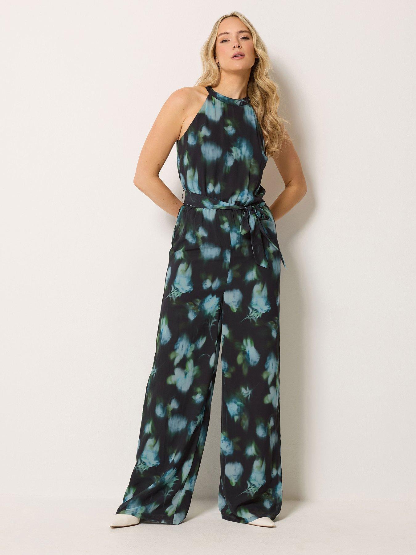 Image 1 of 4 of Long Tall Sally Floral Georgette Jumpsuit - Black