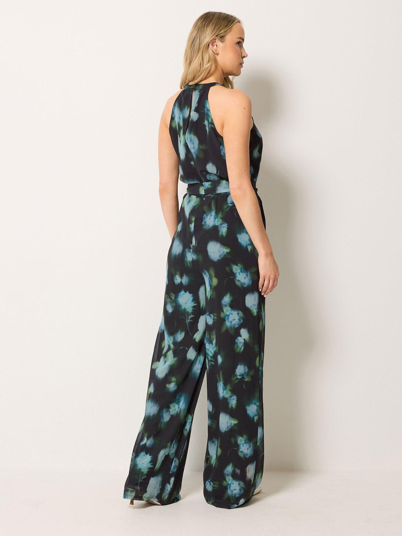 Image 2 of 4 of Long Tall Sally Floral Georgette Jumpsuit - Black