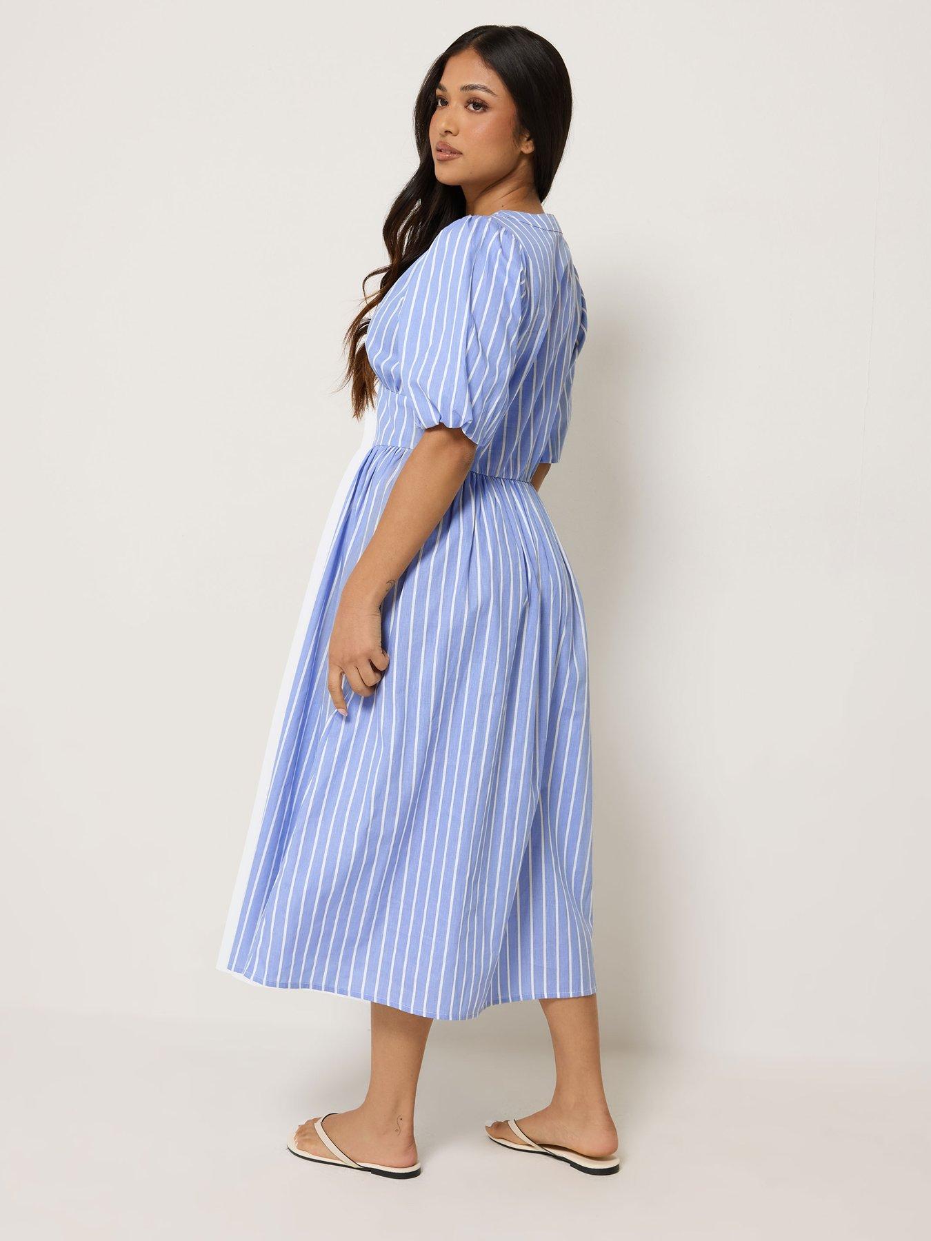 Image 2 of 4 of PixieGirl Petite Stripe Short Sleeve Midi Dress - Blue