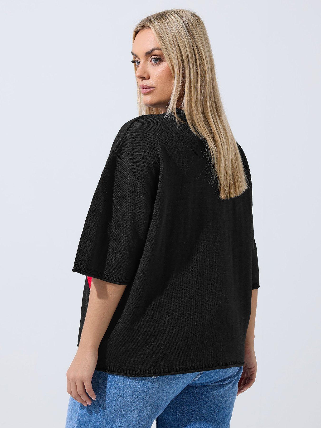 Image 2 of 4 of Yours Curve Strawberry Knit Boxy Top - Black