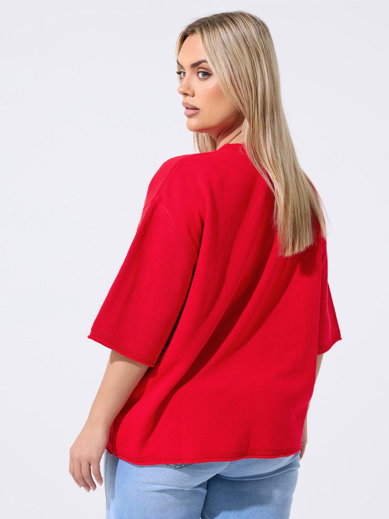Image 2 of 4 of Yours Curve Watermelon Knit Boxy Top - Red