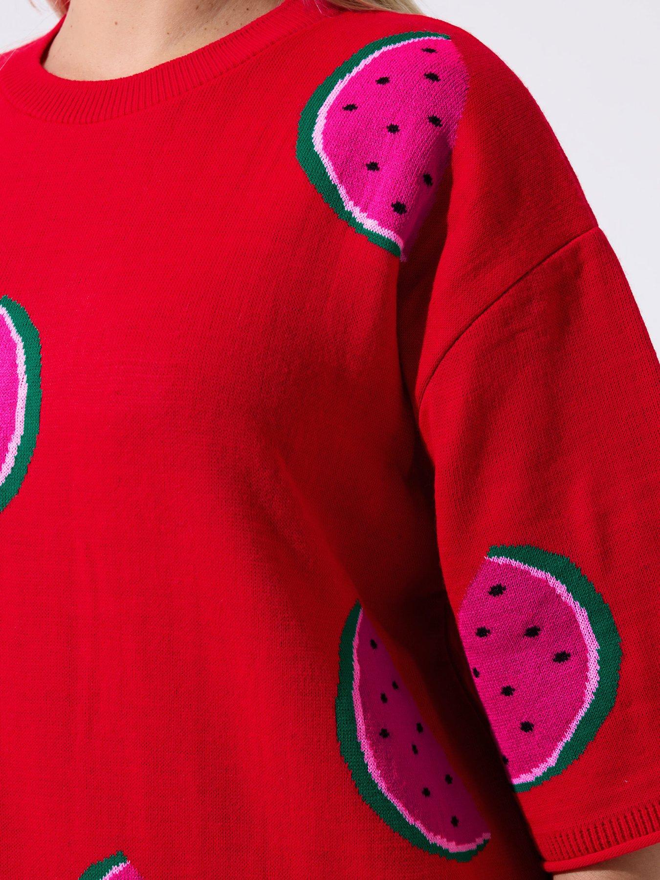 Image 4 of 4 of Yours Curve Watermelon Knit Boxy Top - Red