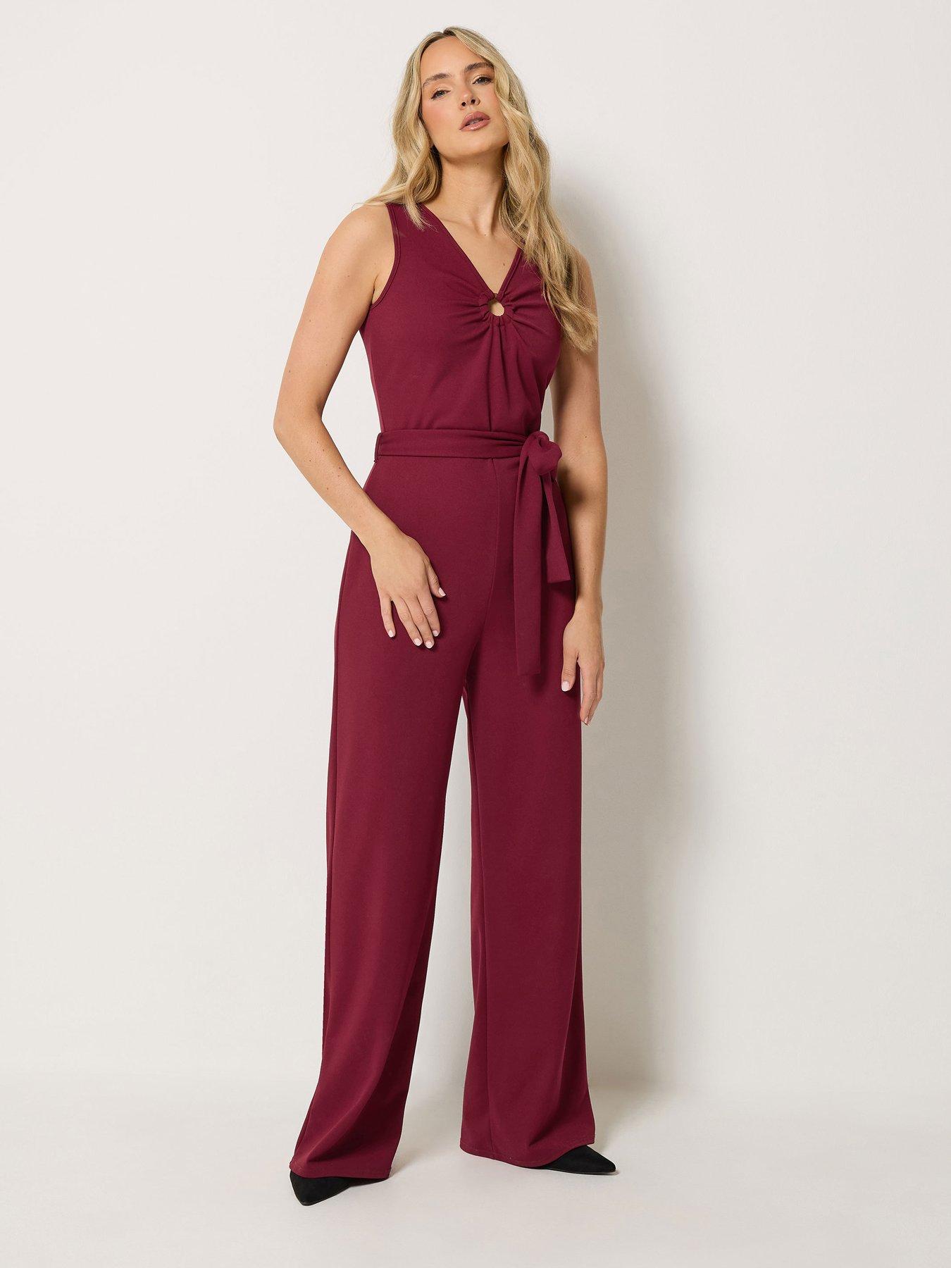 Image 1 of 4 of Long Tall Sally Scuba Buckle Jumpsuit - Berry red