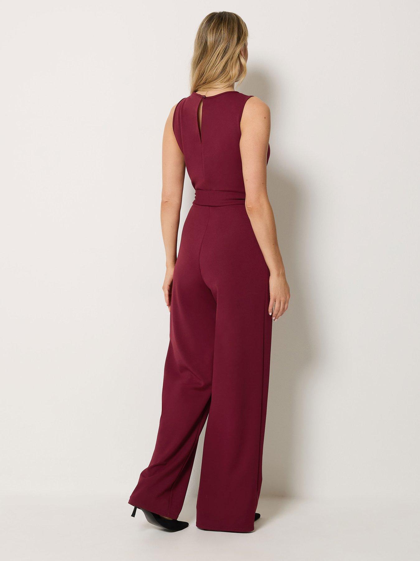 Image 2 of 4 of Long Tall Sally Scuba Buckle Jumpsuit - Berry red