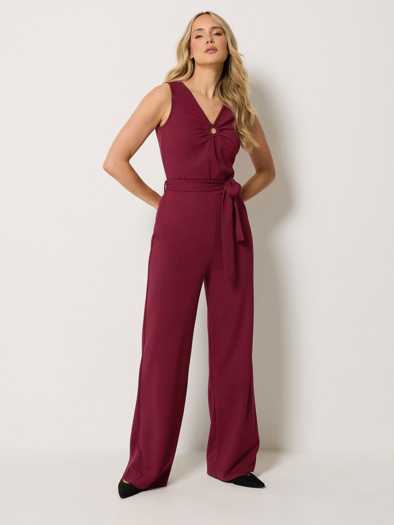 Image 3 of 4 of Long Tall Sally Scuba Buckle Jumpsuit - Berry red