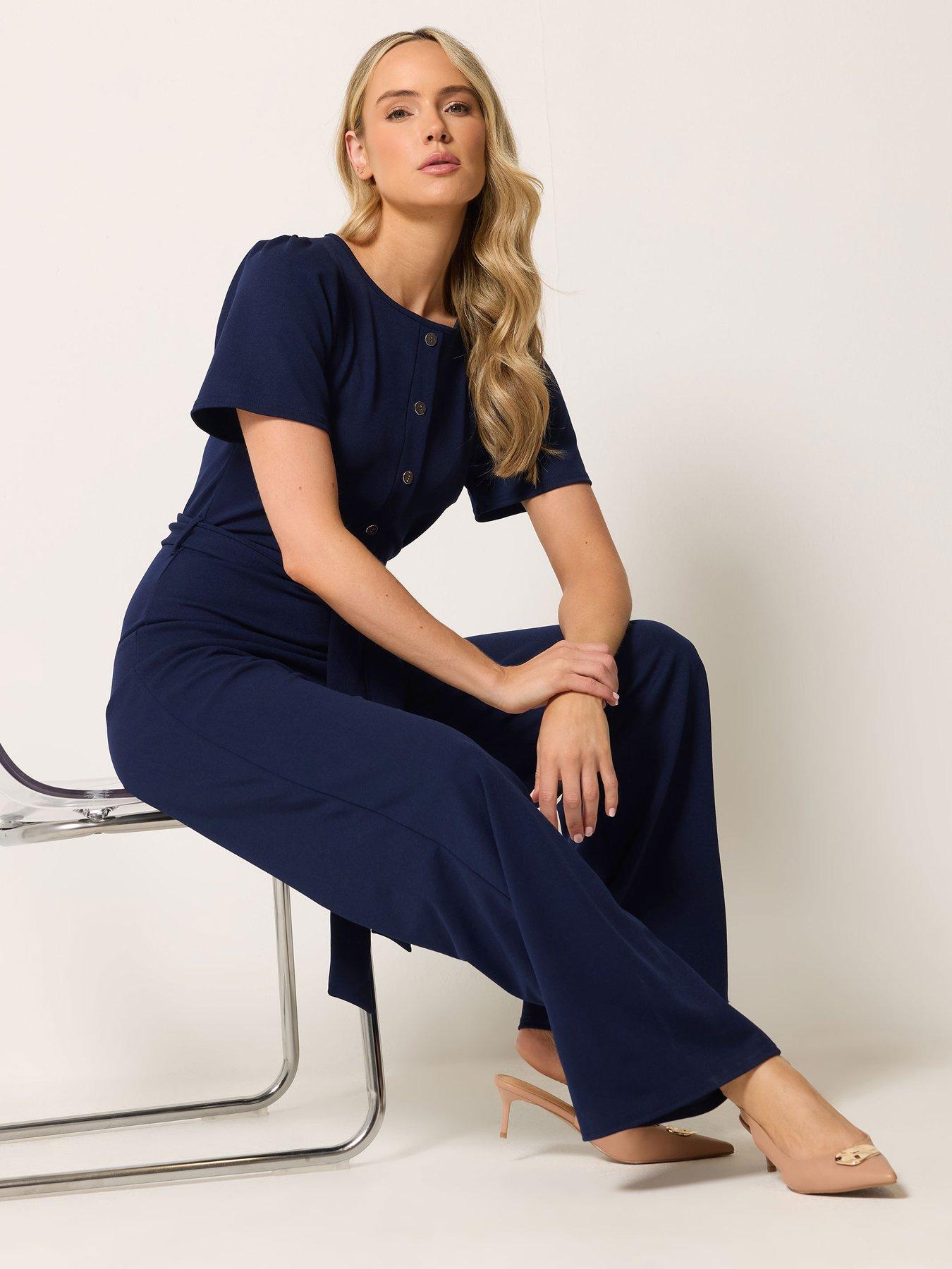 Image 3 of 4 of Long Tall Sally Scuba Button Jumpsuit - Blue