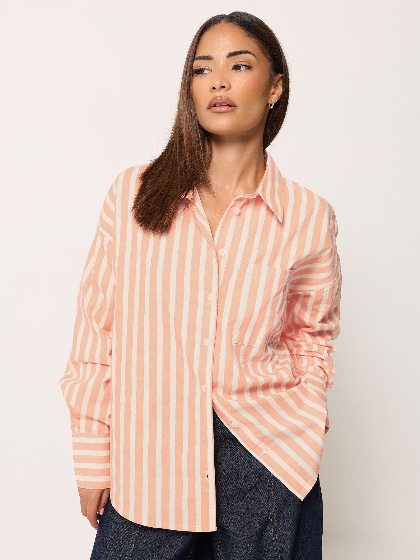 Image 1 of 4 of PixieGirl Petite Stripe Button Back Shirt - Cream
