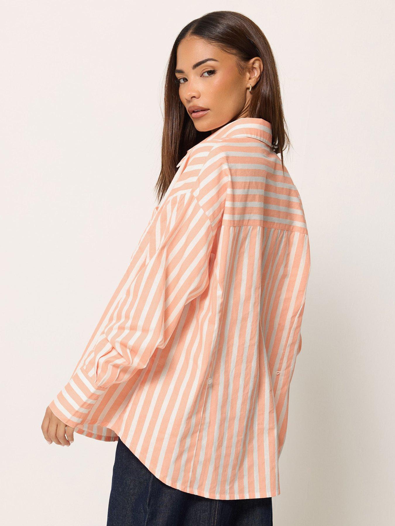 Image 2 of 4 of PixieGirl Petite Stripe Button Back Shirt - Cream