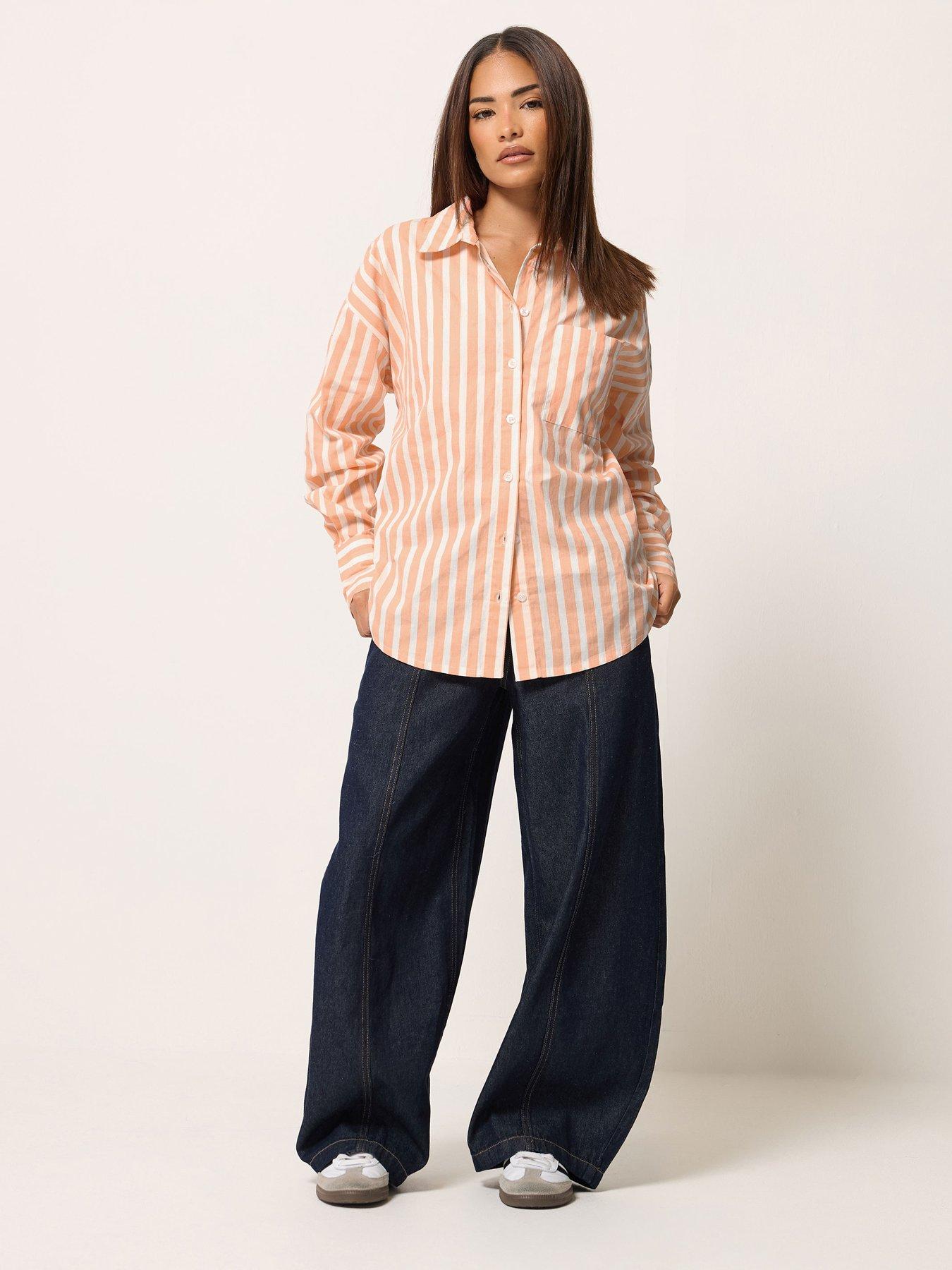 Image 3 of 4 of PixieGirl Petite Stripe Button Back Shirt - Cream