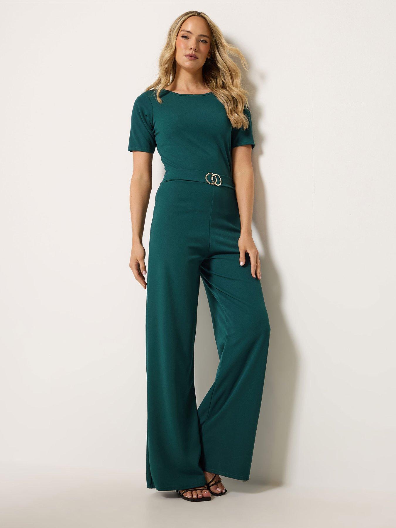 Long Tall Sally Scuba Belted Jumpsuit - Green