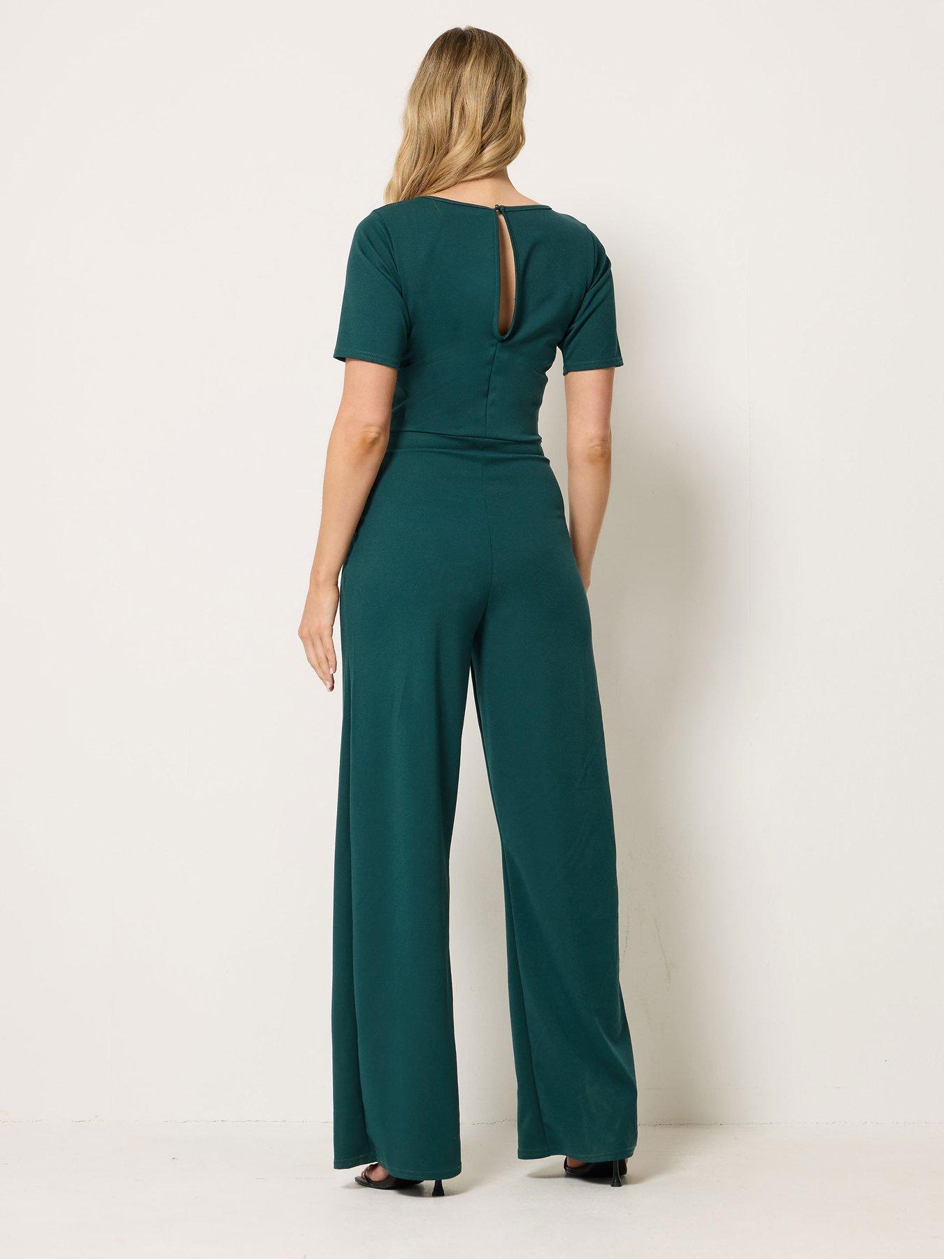 Image 2 of 4 of Long Tall Sally Scuba Belted Jumpsuit - Green