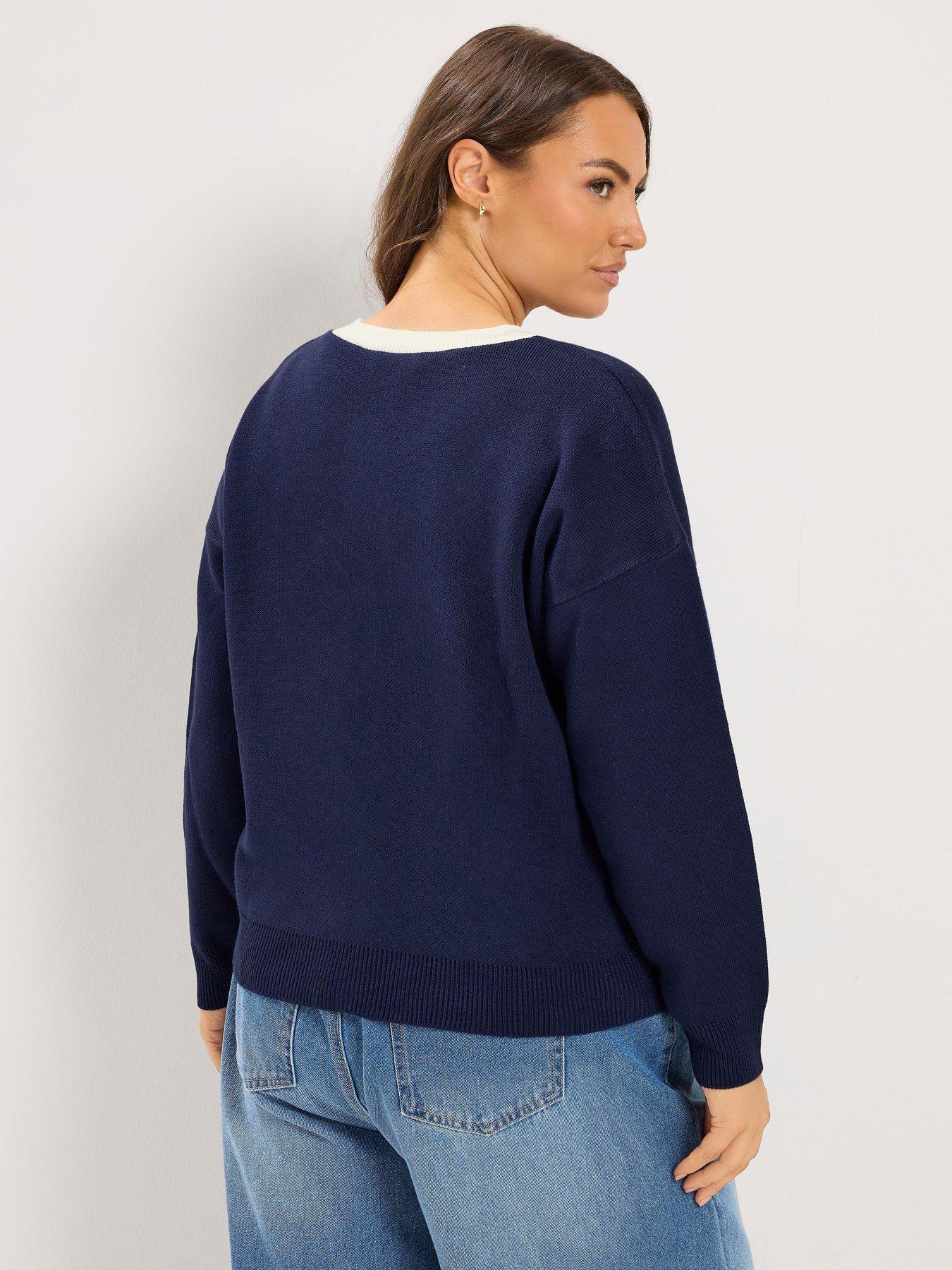 Image 2 of 4 of Yours Curve Contrast Knitted Cardigan - Blue