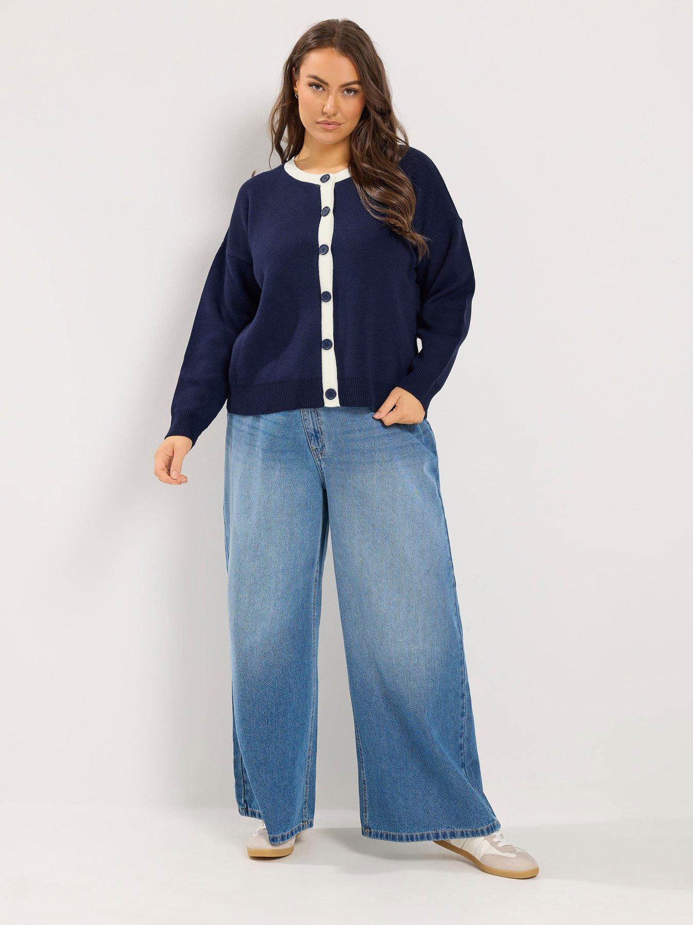 Image 3 of 4 of Yours Curve Contrast Knitted Cardigan - Blue