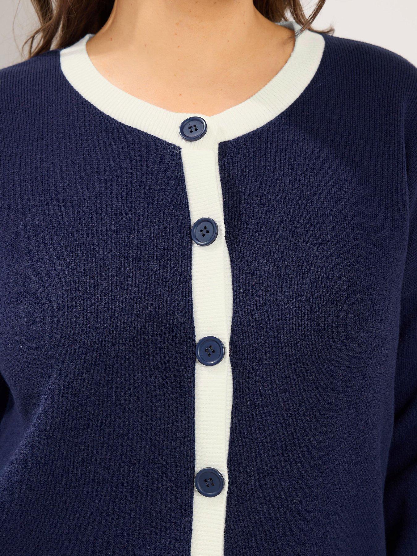 Image 4 of 4 of Yours Curve Contrast Knitted Cardigan - Blue