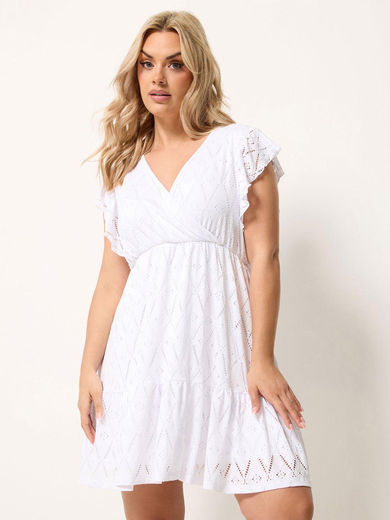 Yours Curve Pointelle Wrap Dress - White