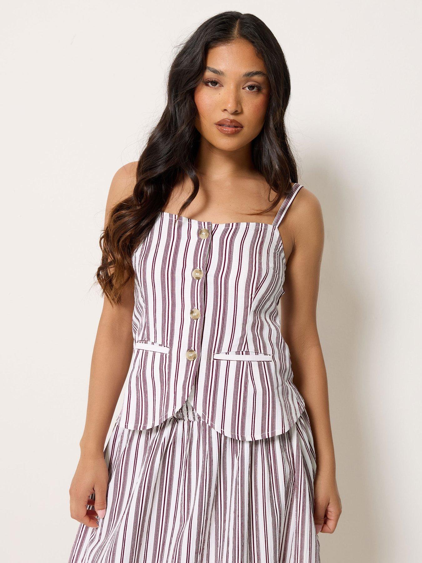 PixieGirl Petite Stripe Button Through Cami - Red