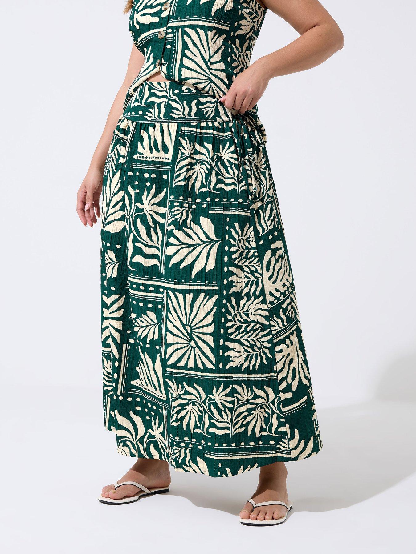 Yours Curve Abstract Palm Print Skirt - Black