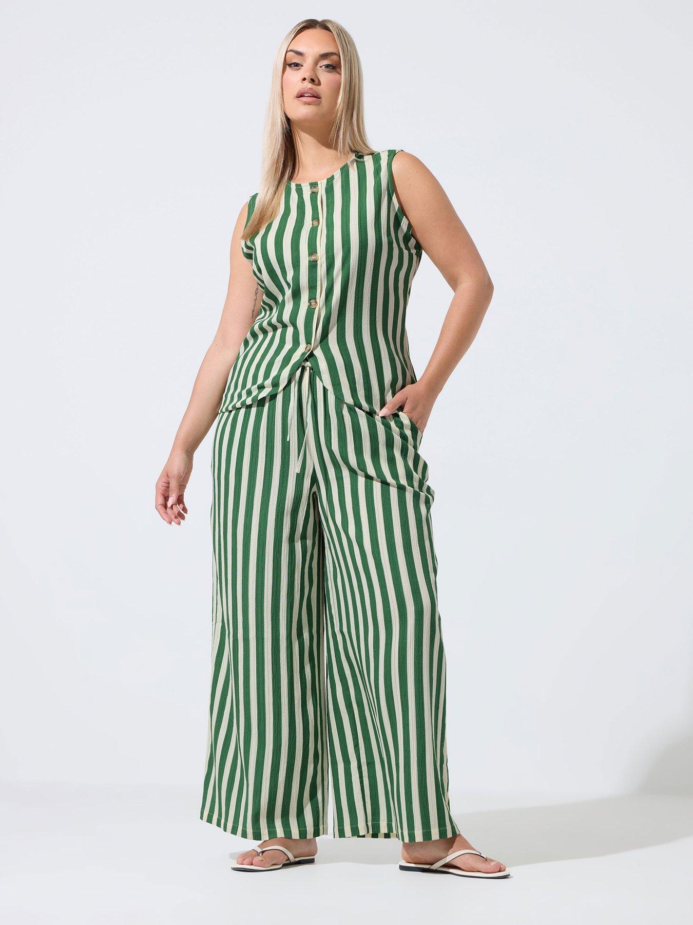 Image 3 of 4 of Yours Curve Stripe Print Waistcoat - Green