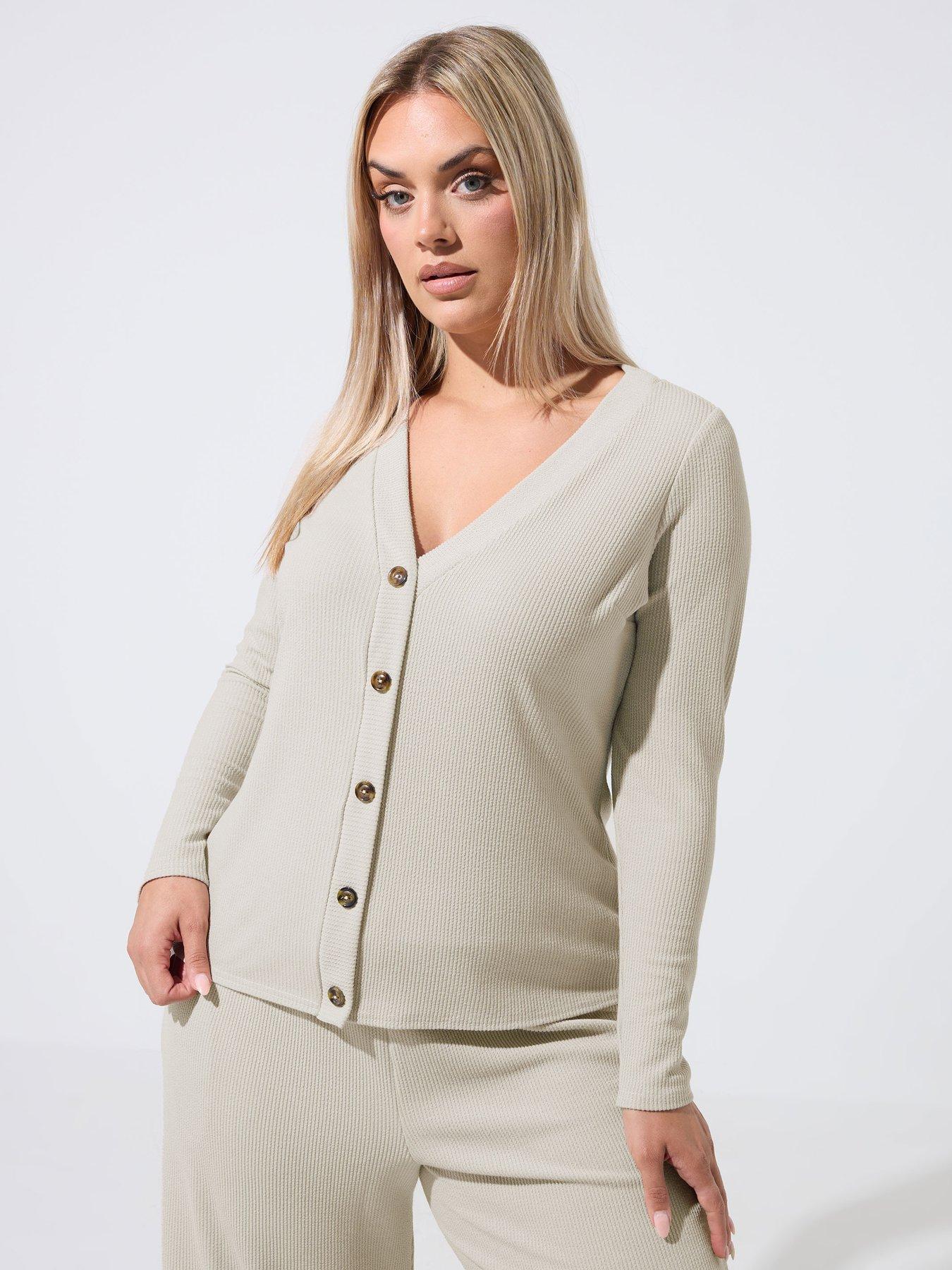 Yours Curve Crinkle Rib Button Cardigan - Cream
