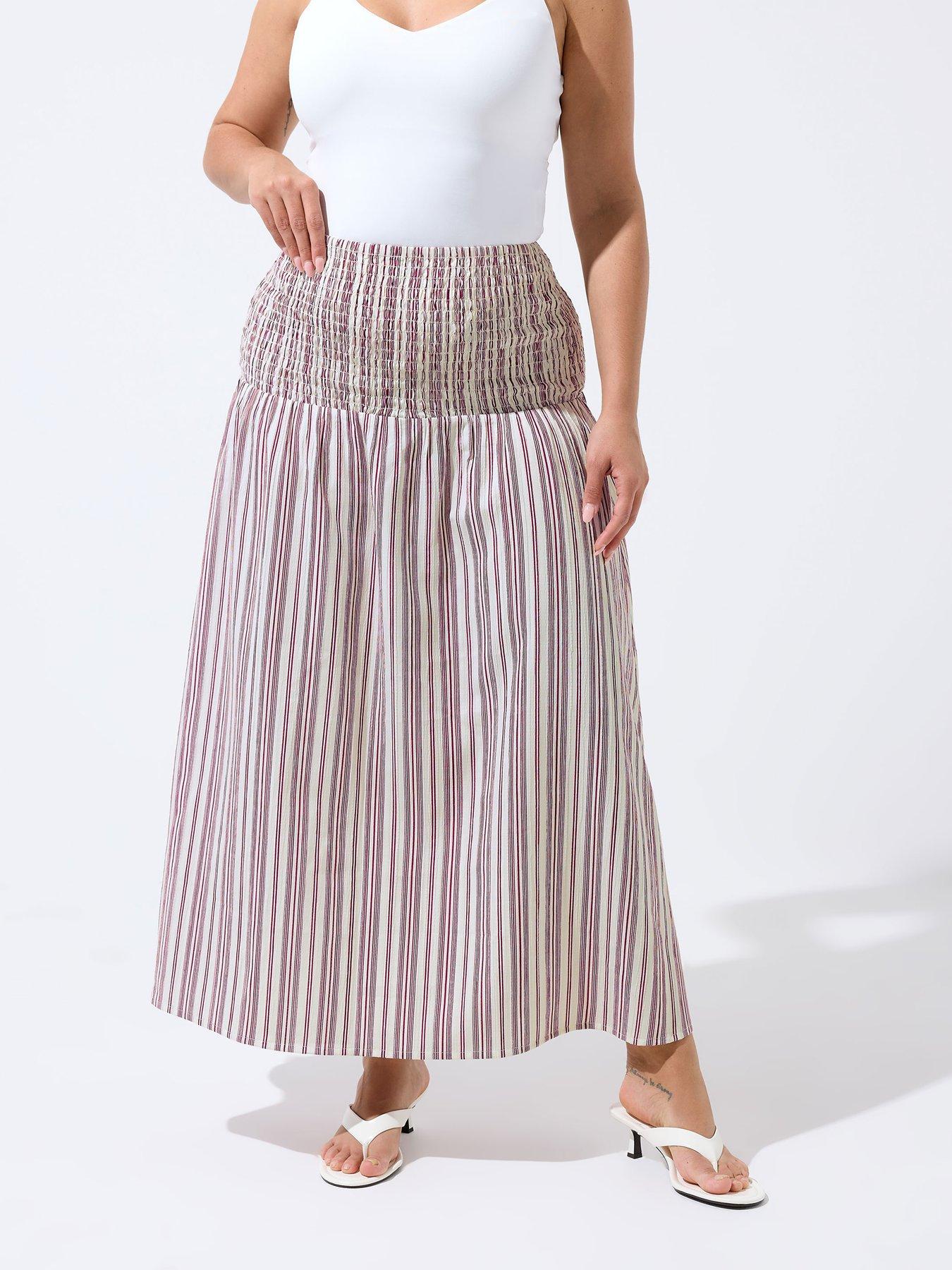 Yours Curve Stripe Print Tie Skirt - Red/White