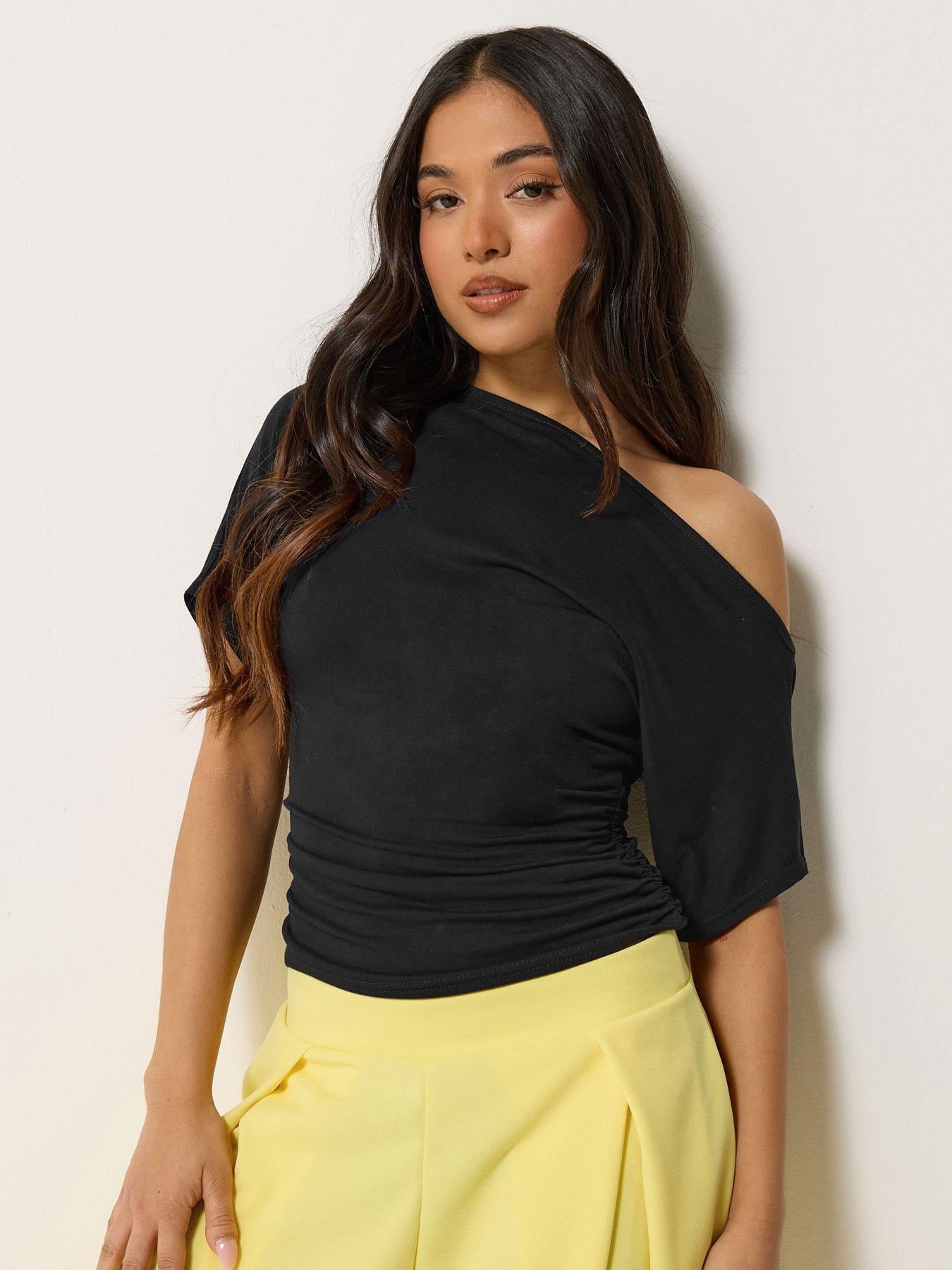 PixieGirl Petite Slash Neck T Shirt - Black