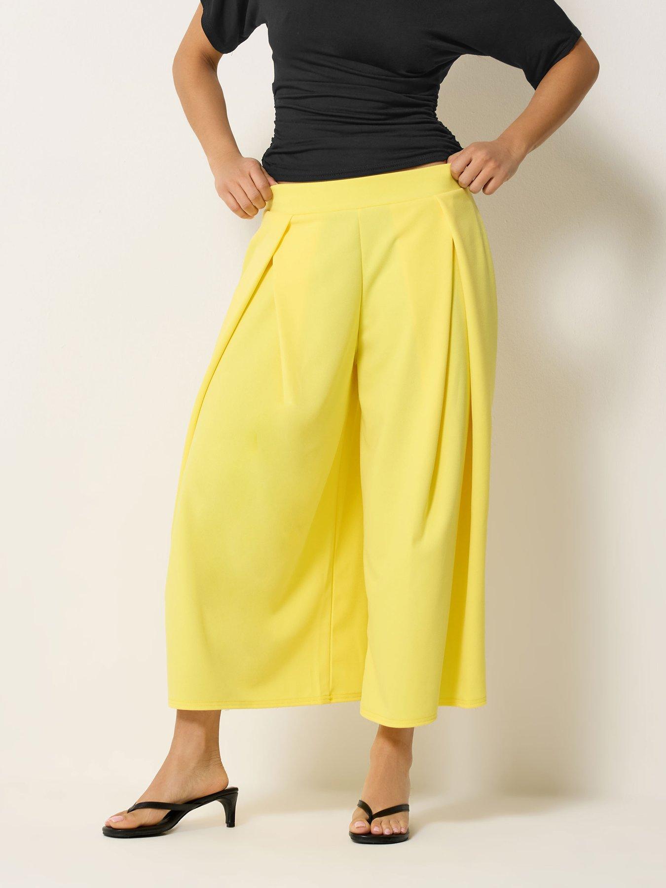PixieGirl Petite Pleat Wrap Wide Leg Crop Trouser - Yellow