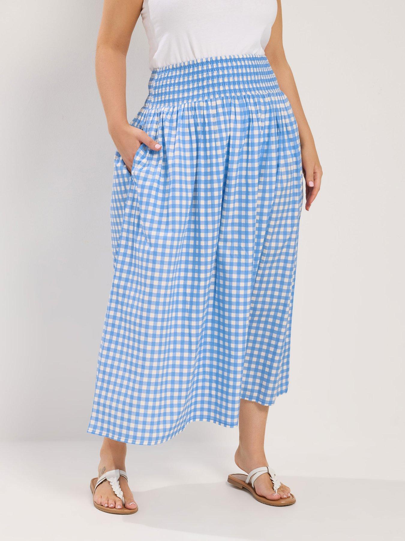 Image 1 of 4 of Yours Curve Gingaham Skirt - Blue