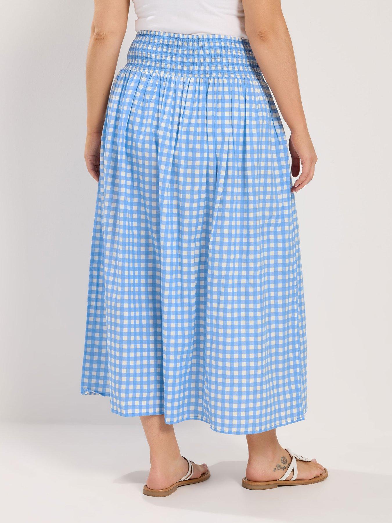 Image 2 of 4 of Yours Curve Gingaham Skirt - Blue