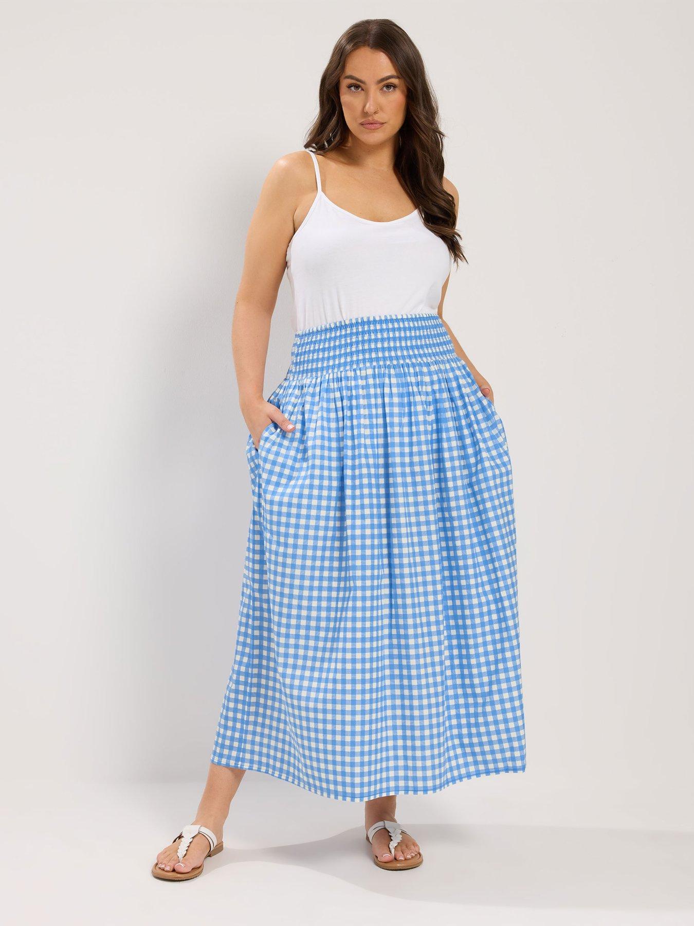 Image 3 of 4 of Yours Curve Gingaham Skirt - Blue