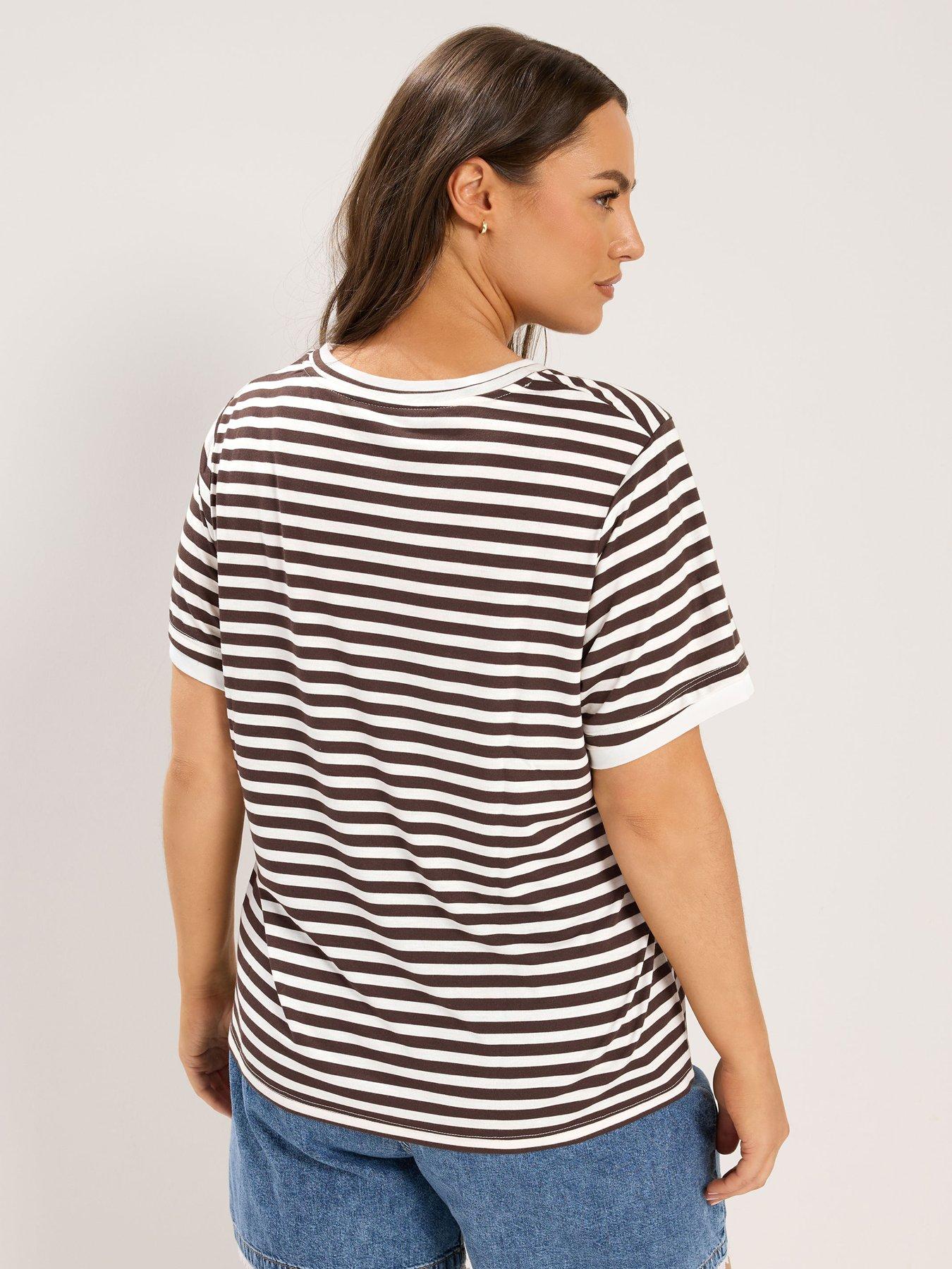 Image 2 of 3 of Yours Curve Stripe Ringer T-Shirt - Chocolate Brown
