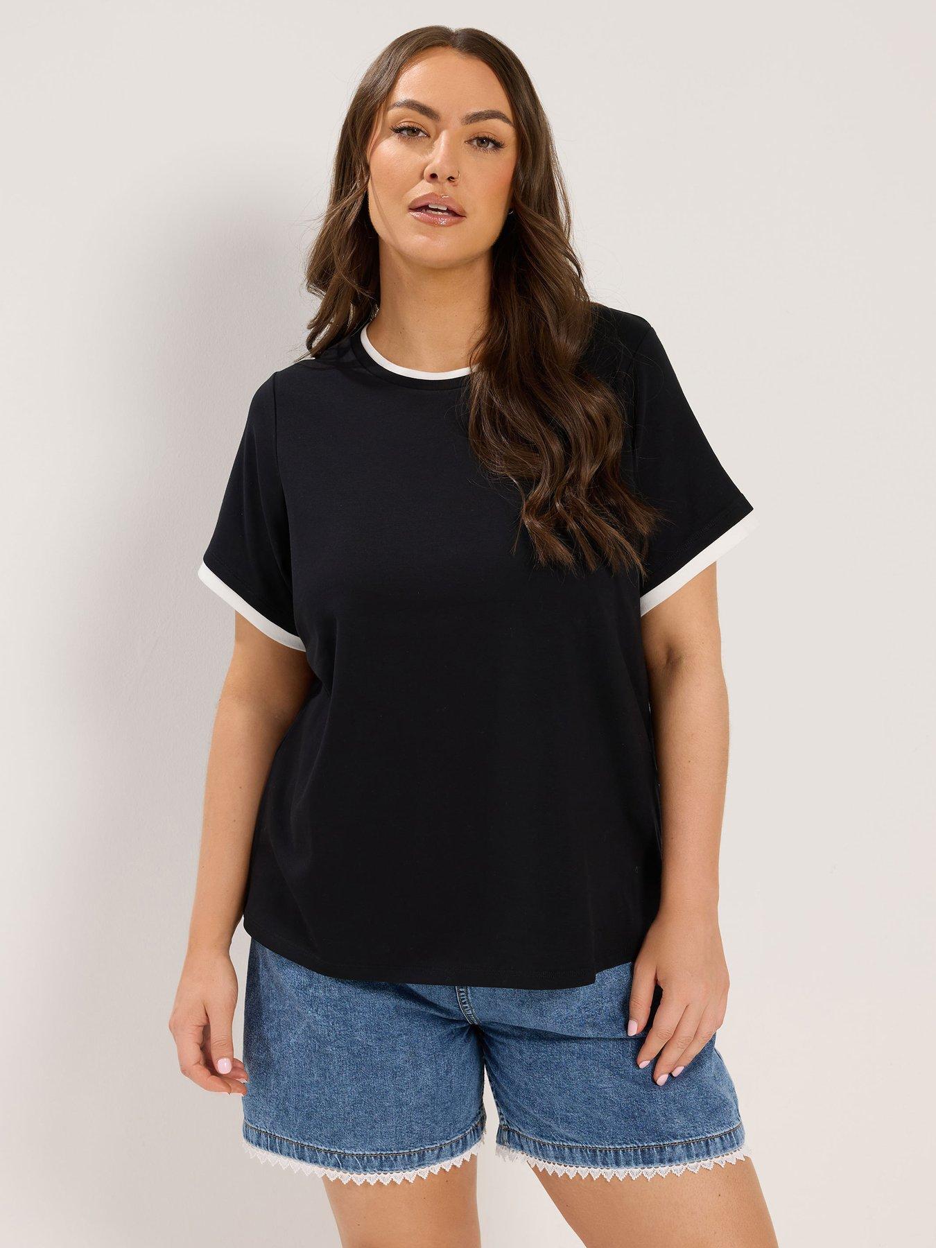 Yours Curve Premium Ringer T-Shirt - Black