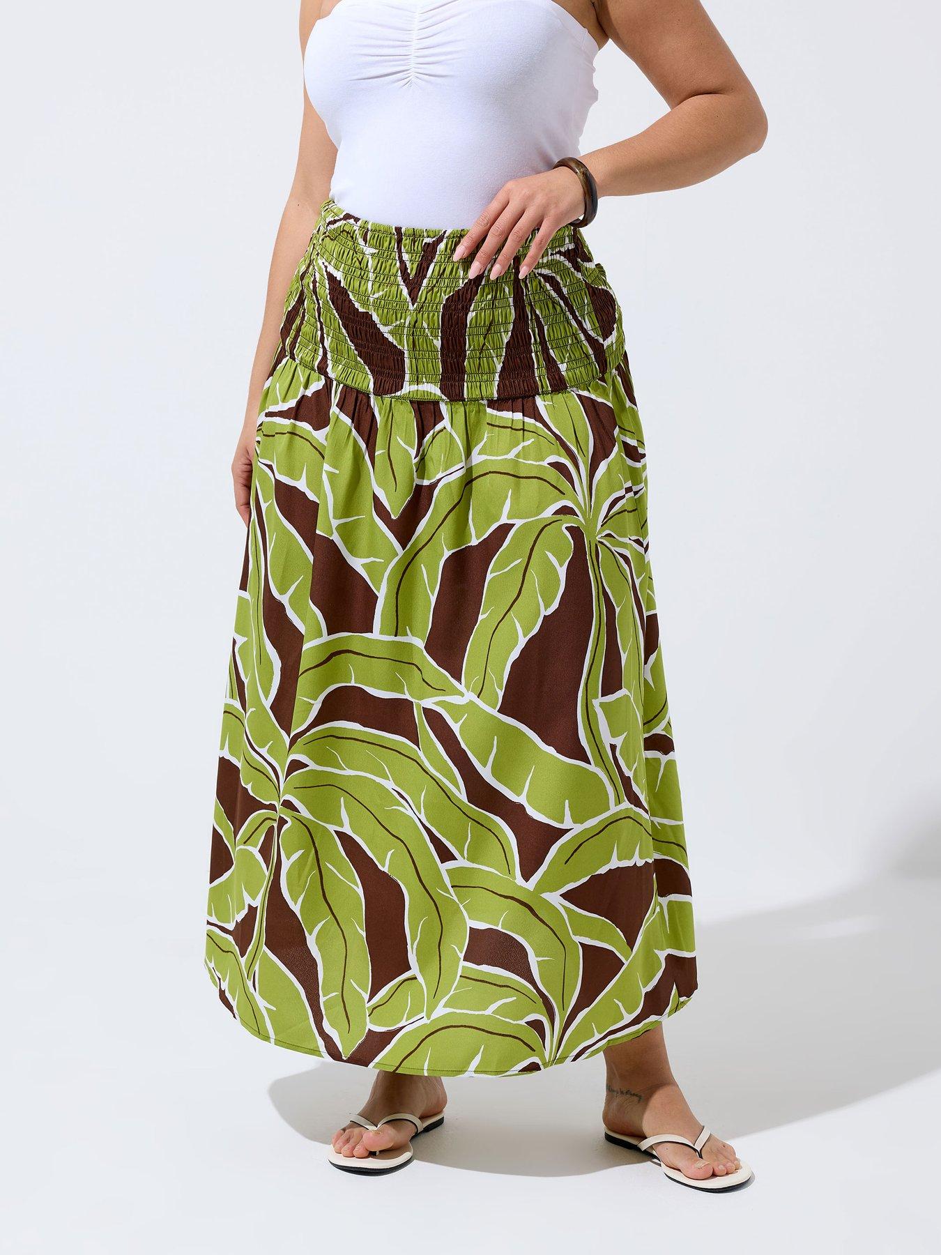 Yours Curve Palm Leaf Skirt - Green