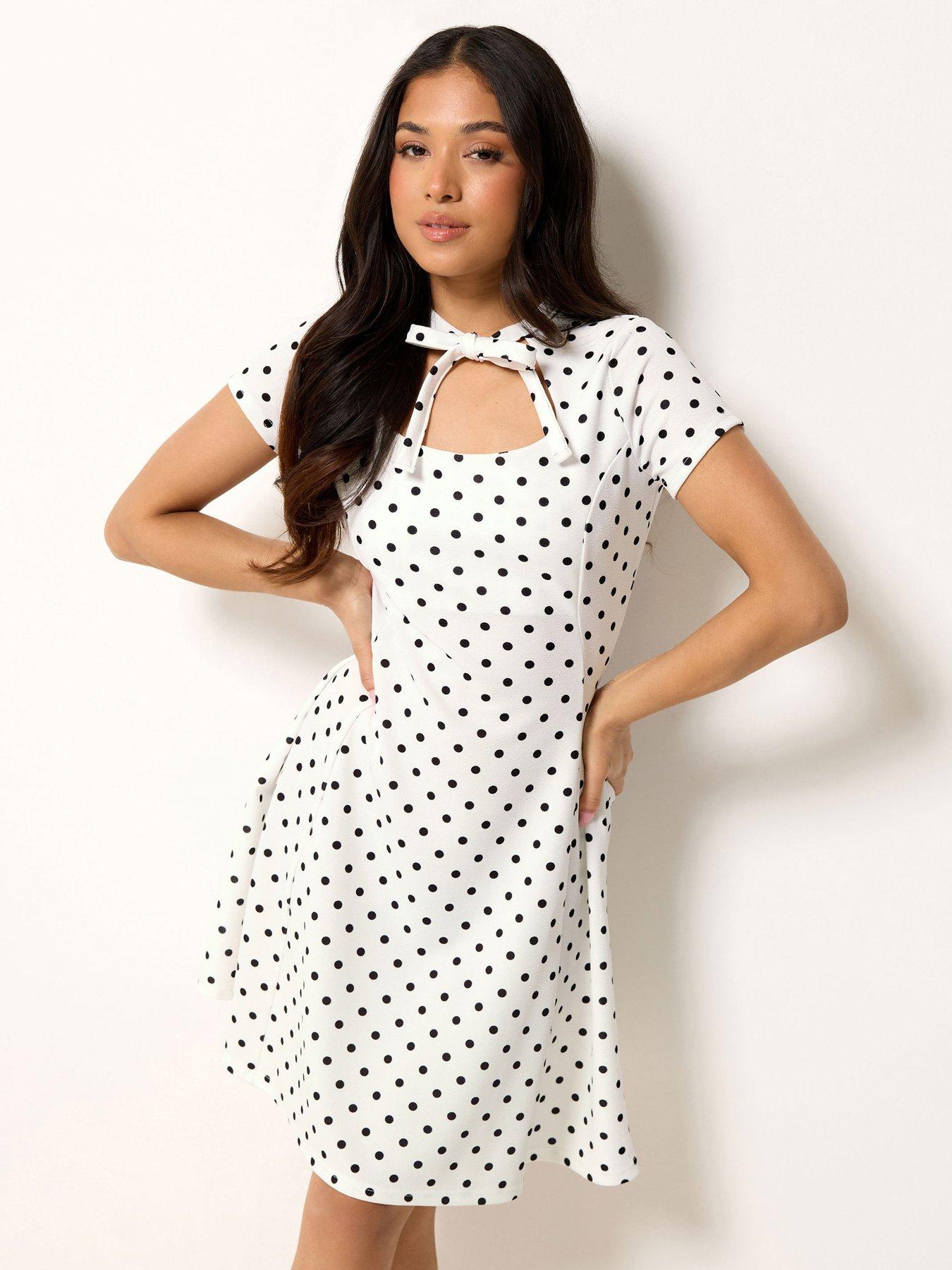 PixieGirl Petite Polka Dot Tie Front Mini Dress - White
